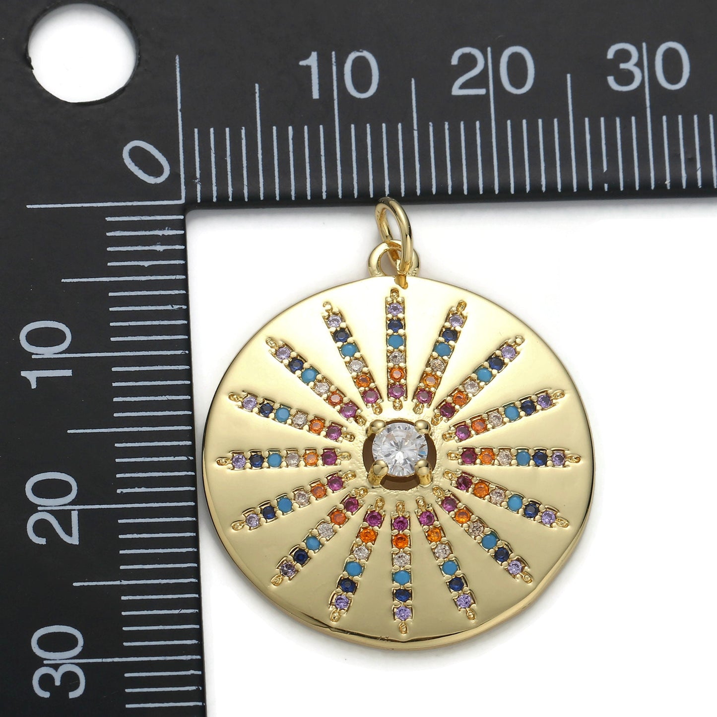 1pc Gold Micro Pave CZ Solar Sun Pendant Charm, Rainbow Sun Micro Pave CZ Pendant Charm, Pendant, For DIY Jewelry, D-36