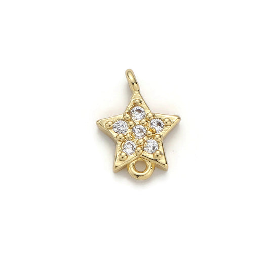 1pc Gold Star Micro Pave Connector Charm, Cubic Zirconia Pendant Charm, For DIY Jewelry, Gold Color