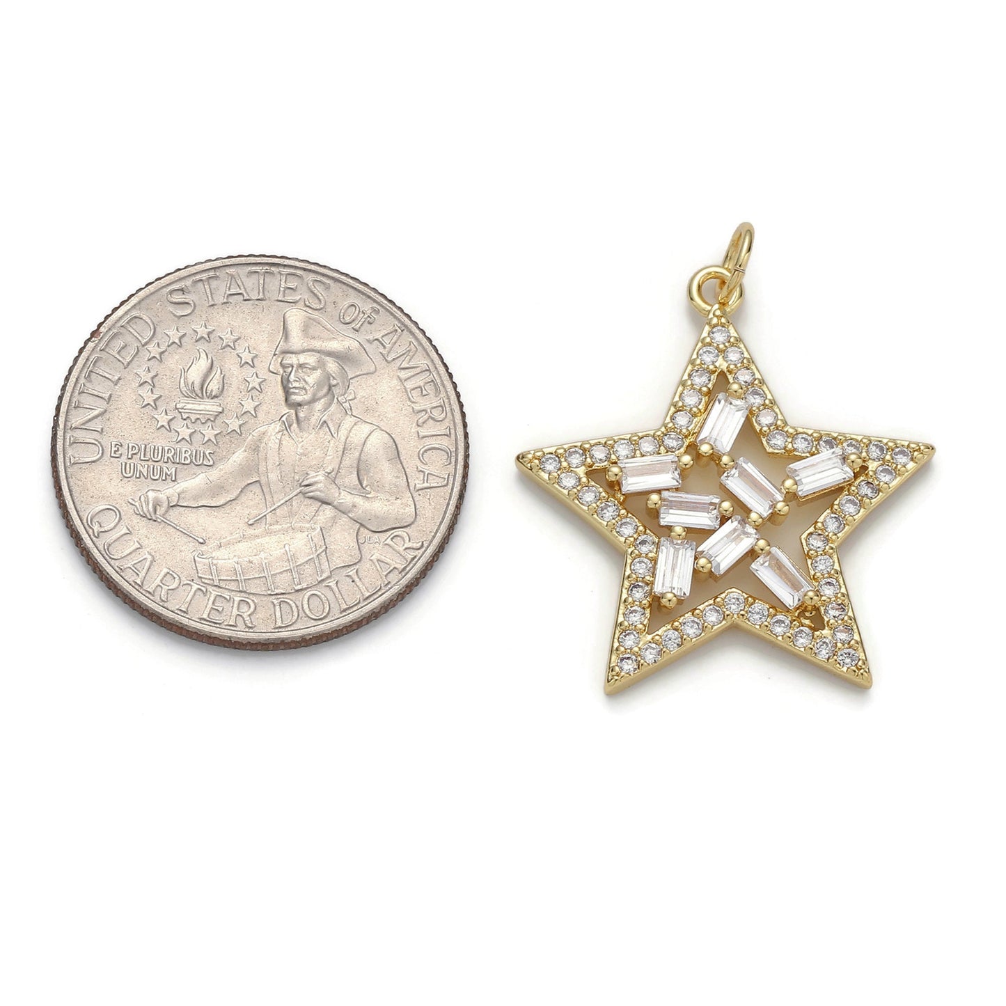 1pc 24k Gold Micro Pave Star Charm, Cubic Zirconia Star Pendant Charm, Charm, For DIY Jewelry