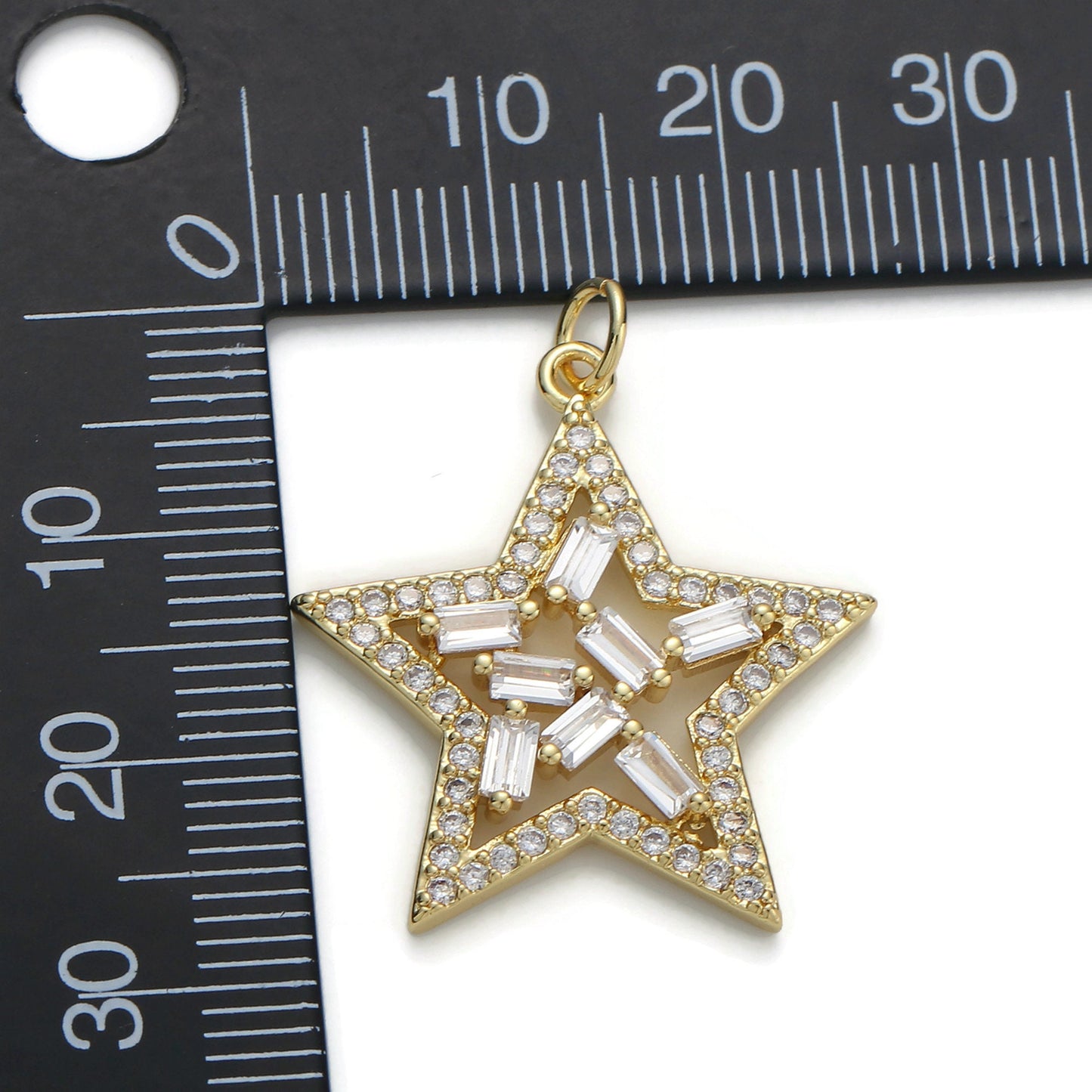 1pc 24k Gold Micro Pave Star Charm, Cubic Zirconia Star Pendant Charm, Charm, For DIY Jewelry