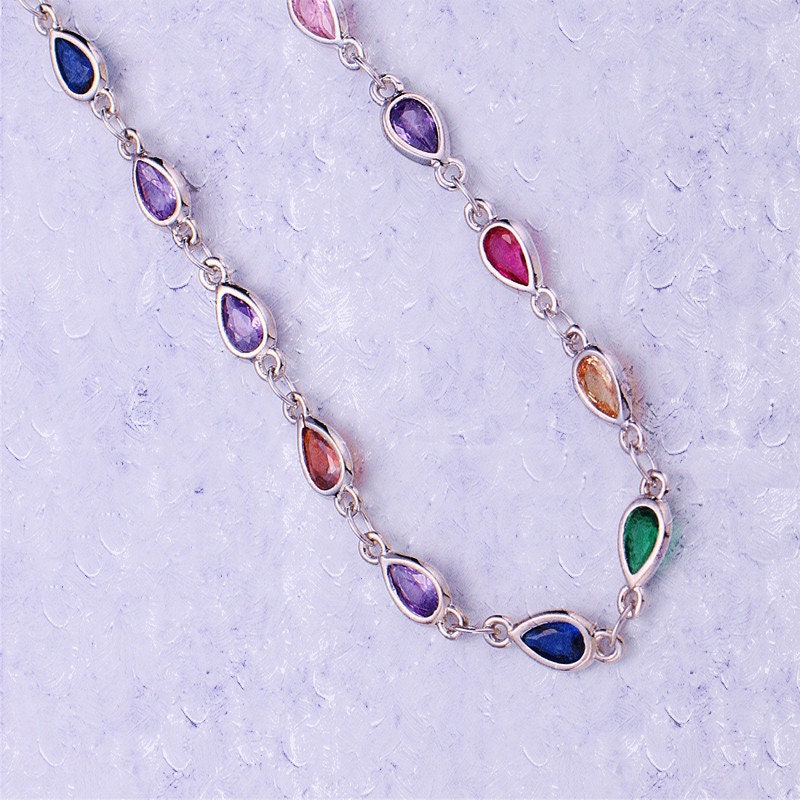 Gold, White Gold Micro Pave Colorful Charm Chain , Rainbow Micro Pave CZ Charm Specialty Link Chain by Foot, Chain size 10x4mm,Roll-115, 116