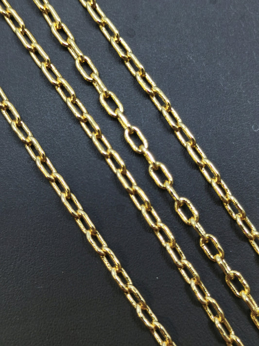 24K Gold Paperclip Rolo Cable Chain by Yard, Cable Rolo Chain by Foot, Wholesale bulk Roll Chain for Jewelry Making, 163