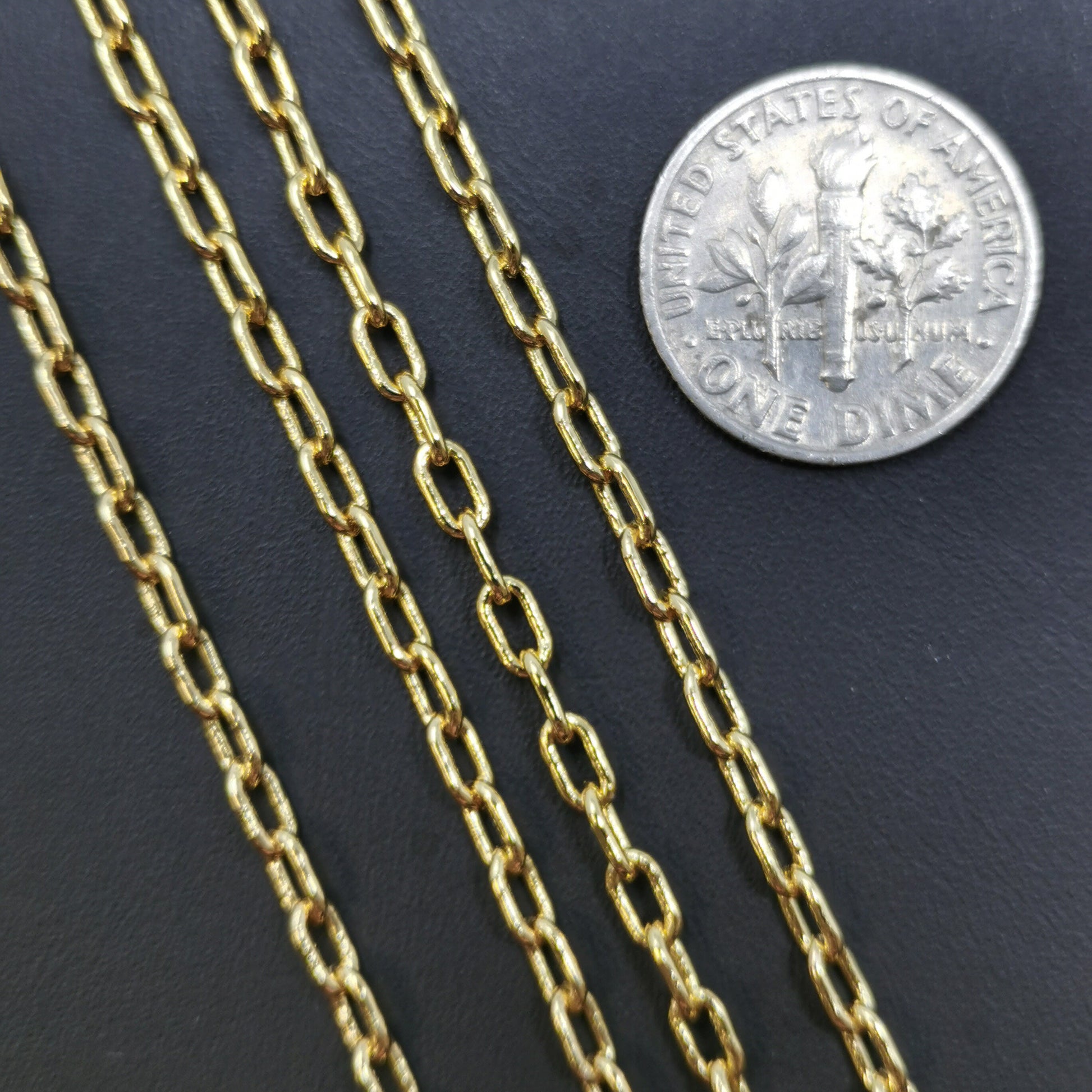 24K Gold Paperclip Rolo Cable Chain by Yard, Cable Rolo Chain by Foot, Wholesale bulk Roll Chain for Jewelry Making, 163