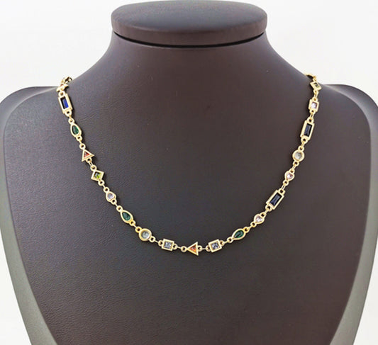 14K Gold Micro Pave Colorful Charm Chain by Yard, CZ Charm Specialty Link Chain by Foot, Chain size 11x4mm, 167