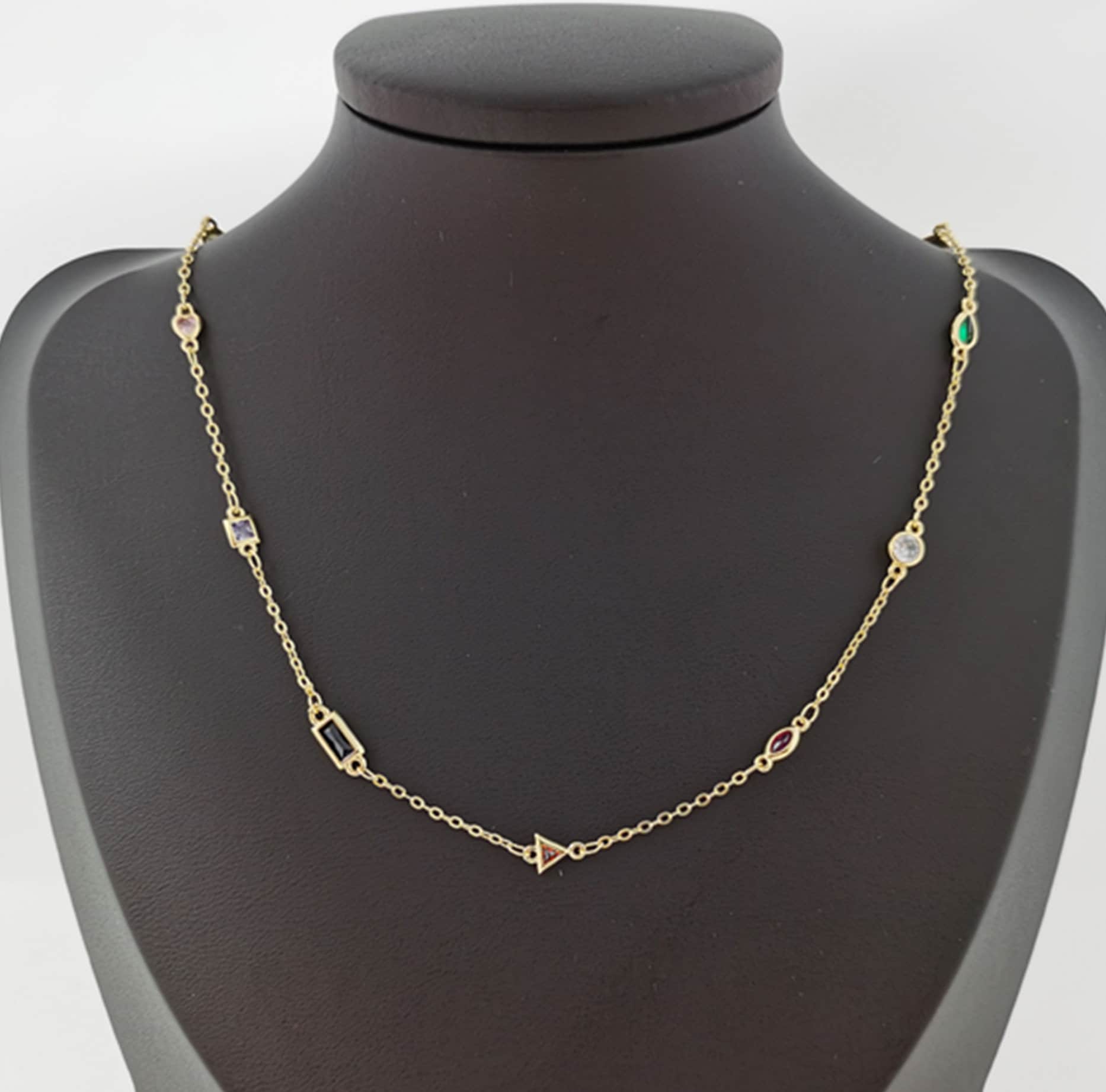 White gold and Gold Micro Pave Colorful Charm Chain by Yard, CZ Charm Specialty Link Chain by Foot, Chain size 11x4.5mm, 55 , 56