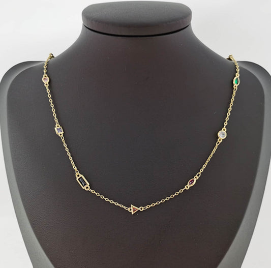 14K Gold Micro Pave Colorful Charm Chain by Yard, CZ Charm Specialty Link Chain by Foot, Chain size 11x4.5mm, 171