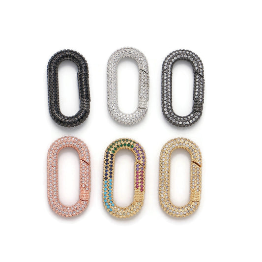 1pc Carabiner Screw Clasp, Screw Clasp Oval Lock, Interlocking Oval Clasp, Pave Oval Shaped Lock Clasps, Mutiple color options
