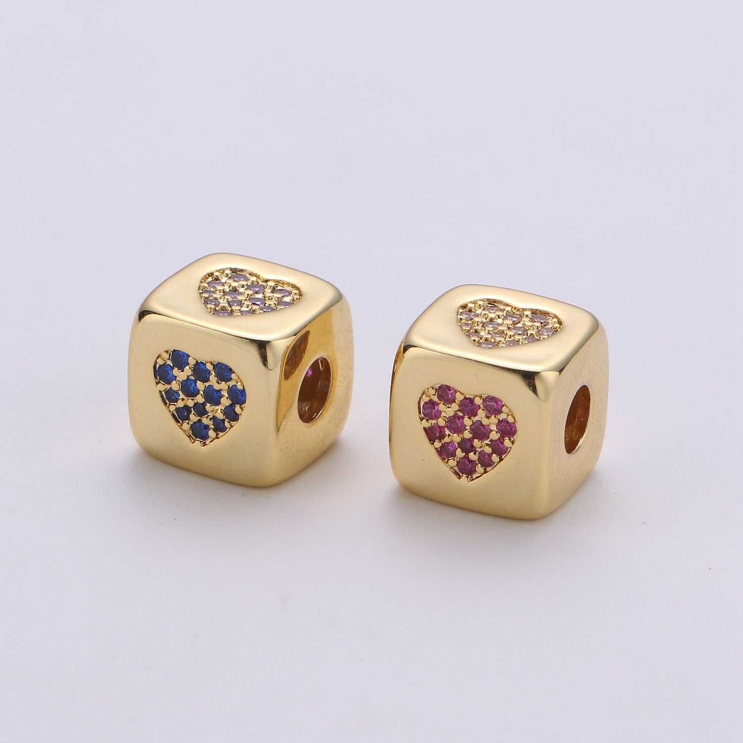 1pc 9x9mm CZ Gold Beads, Evil Eye Beads, Heart Beads, Love Beads, Animal Blocks Micro Pave Block Charm Bracelet Necklace Supply 439