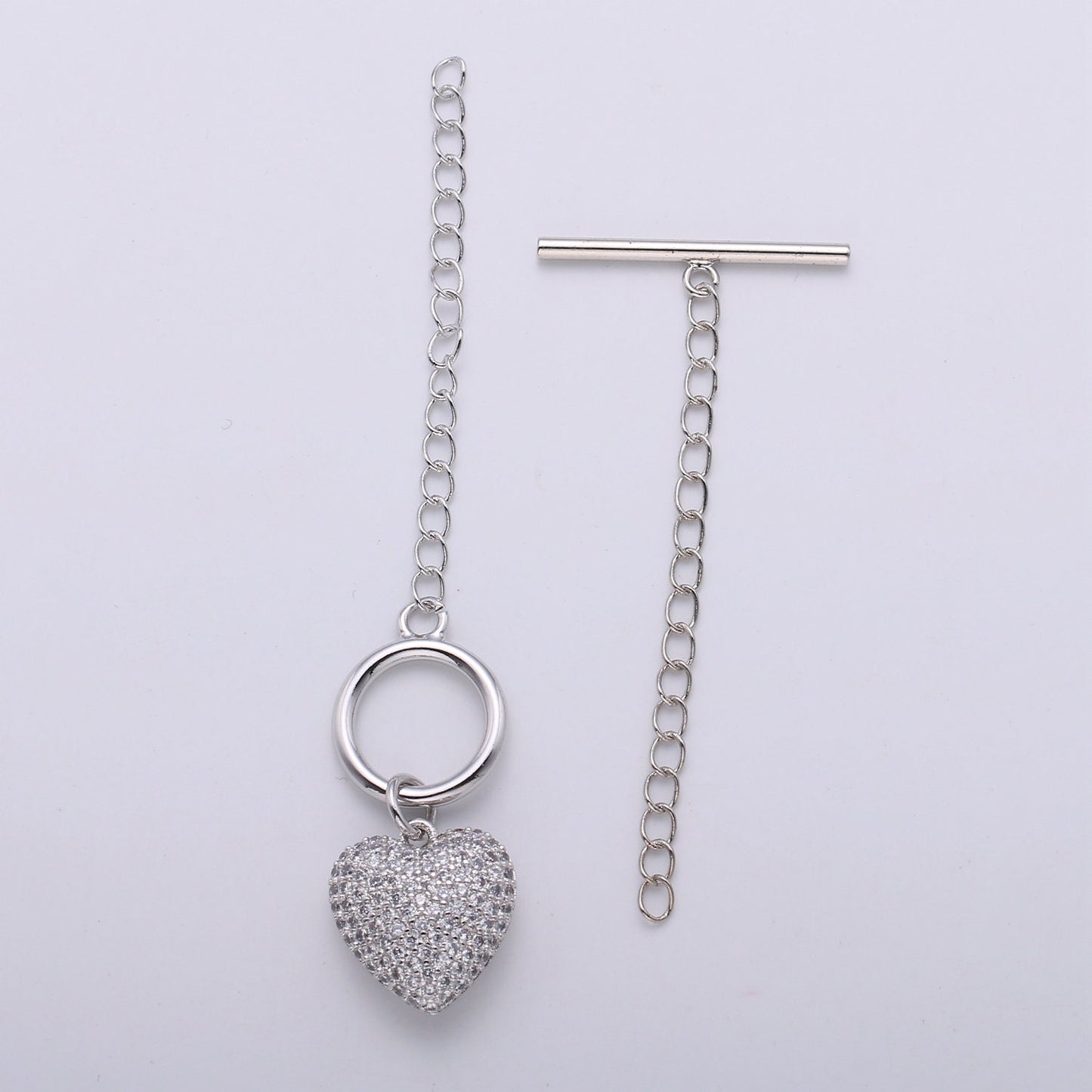 1 Set of 14K Gold Toggle Clasp with CZ On Charm, 22mmx10mm Heart Charm and 10mmx2mm Bar. Extender Chain is 35mm 1.5inches You Can Cut