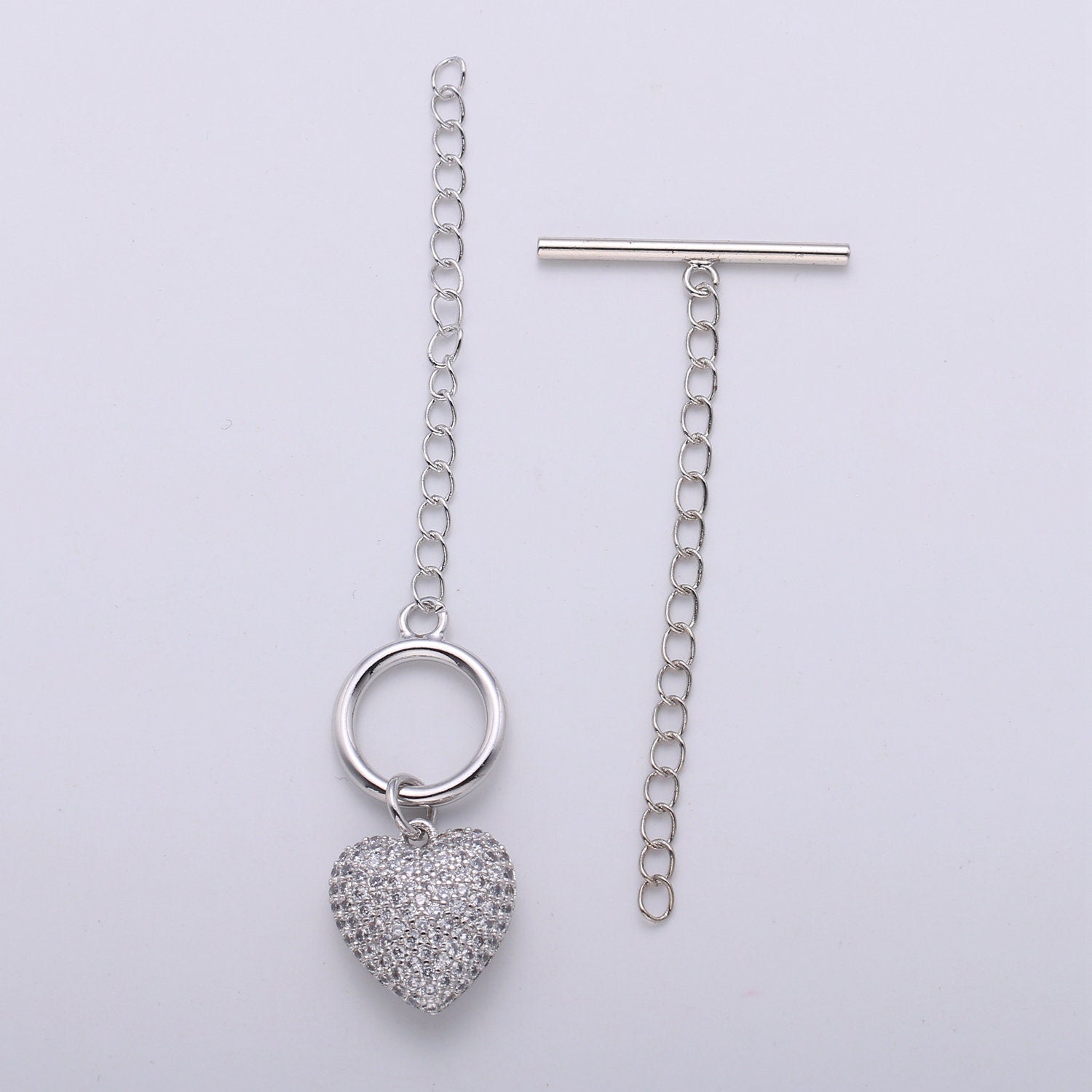 1 Set of 14K Gold Toggle Clasp with CZ On Charm, 22mmx10mm Heart Charm and 10mmx2mm Bar. Extender Chain is 35mm 1.5inches You Can Cut
