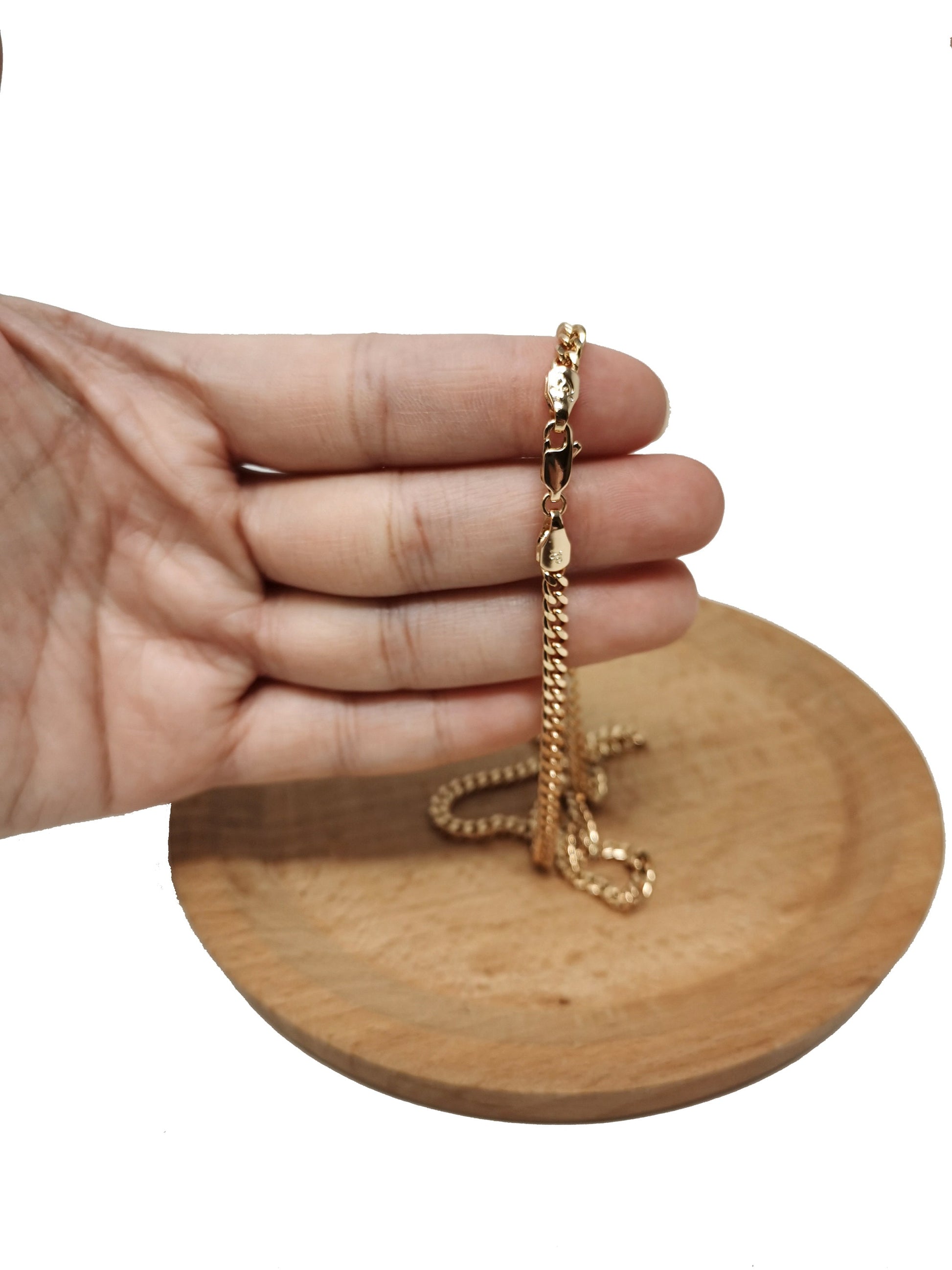 1pc 17.7'' Ready to Use 18K Rosy Gold Filled Cuban Curb Necklace Chain, Layering Curb Chain Dainty Necklace, For Necklace Making, 686