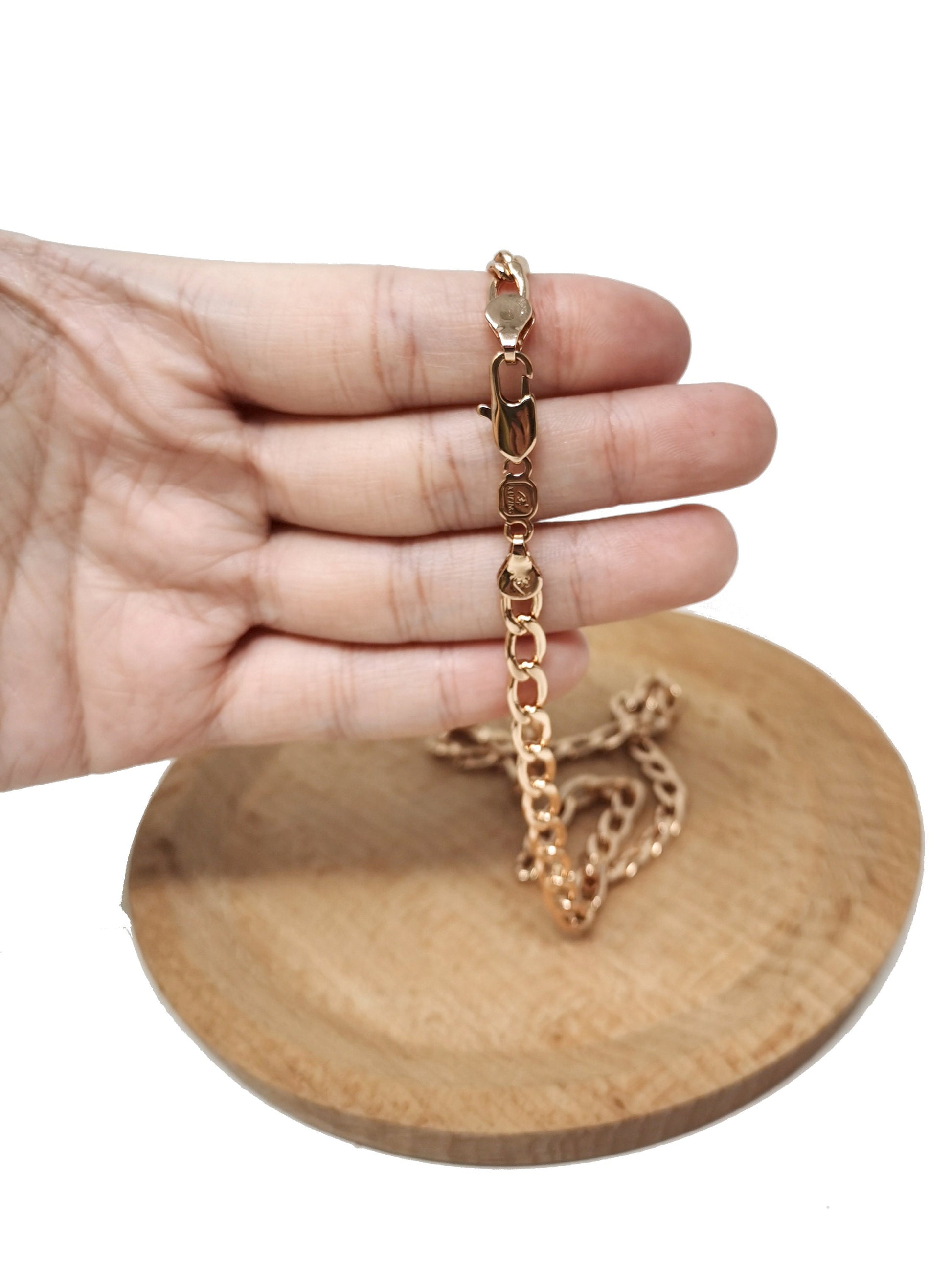 1pc 19'' Ready to Use 18K Rosy Gold Filled Cuban Curb Necklace Chain, Layering Curb Chain Dainty Necklace, For Necklace Making, CH-729