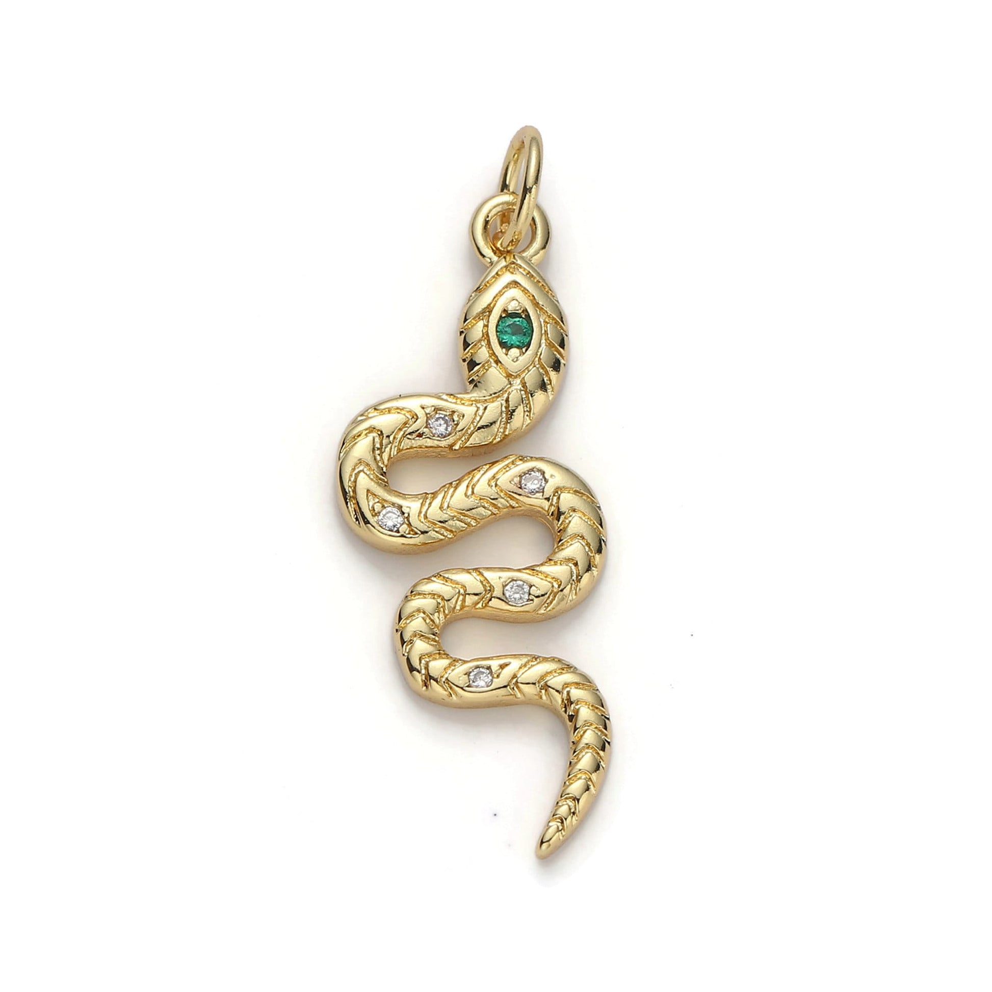 1pc Gold Micro Pave Snake Charm, Cubic Zirconia Snake Pendant Charm, Charm, For DIY Jewelry, D-32
