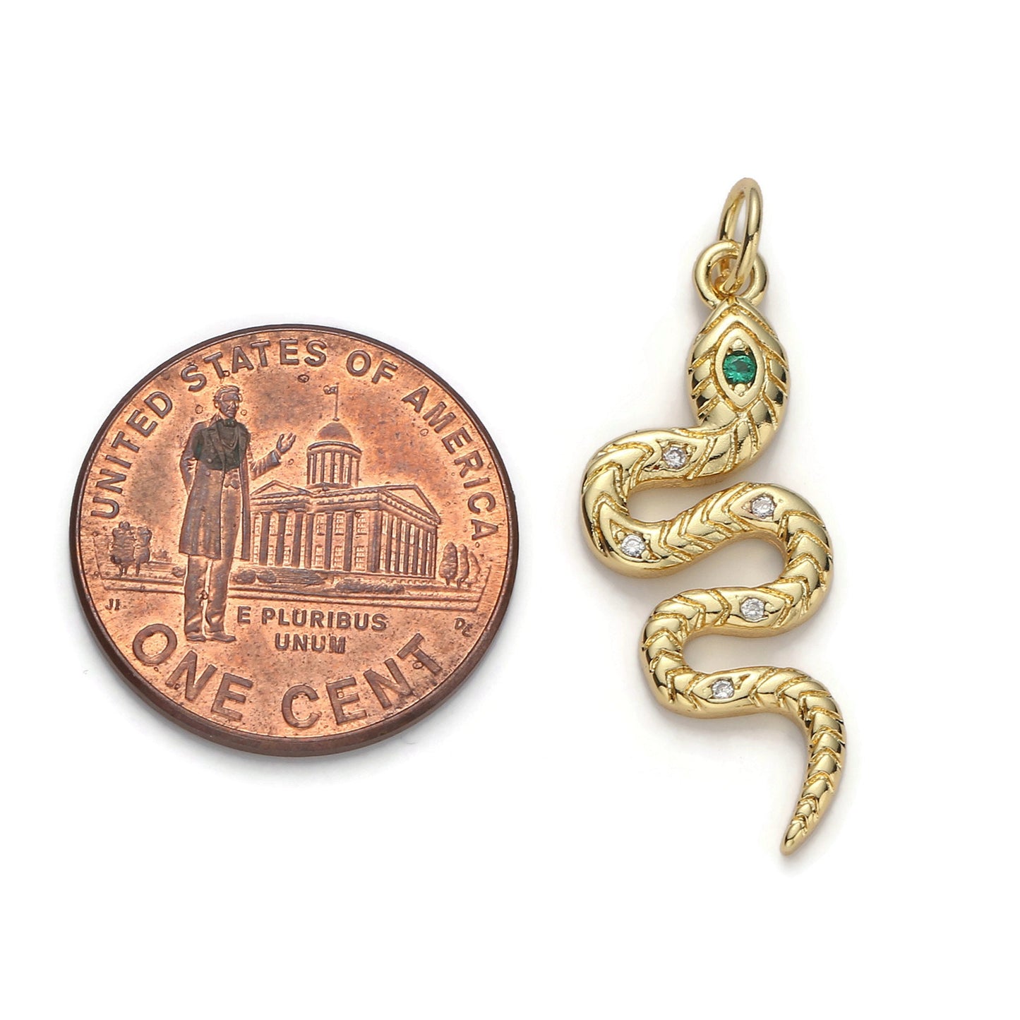 1pc Gold Micro Pave Snake Charm, Cubic Zirconia Snake Pendant Charm, Charm, For DIY Jewelry, D-32