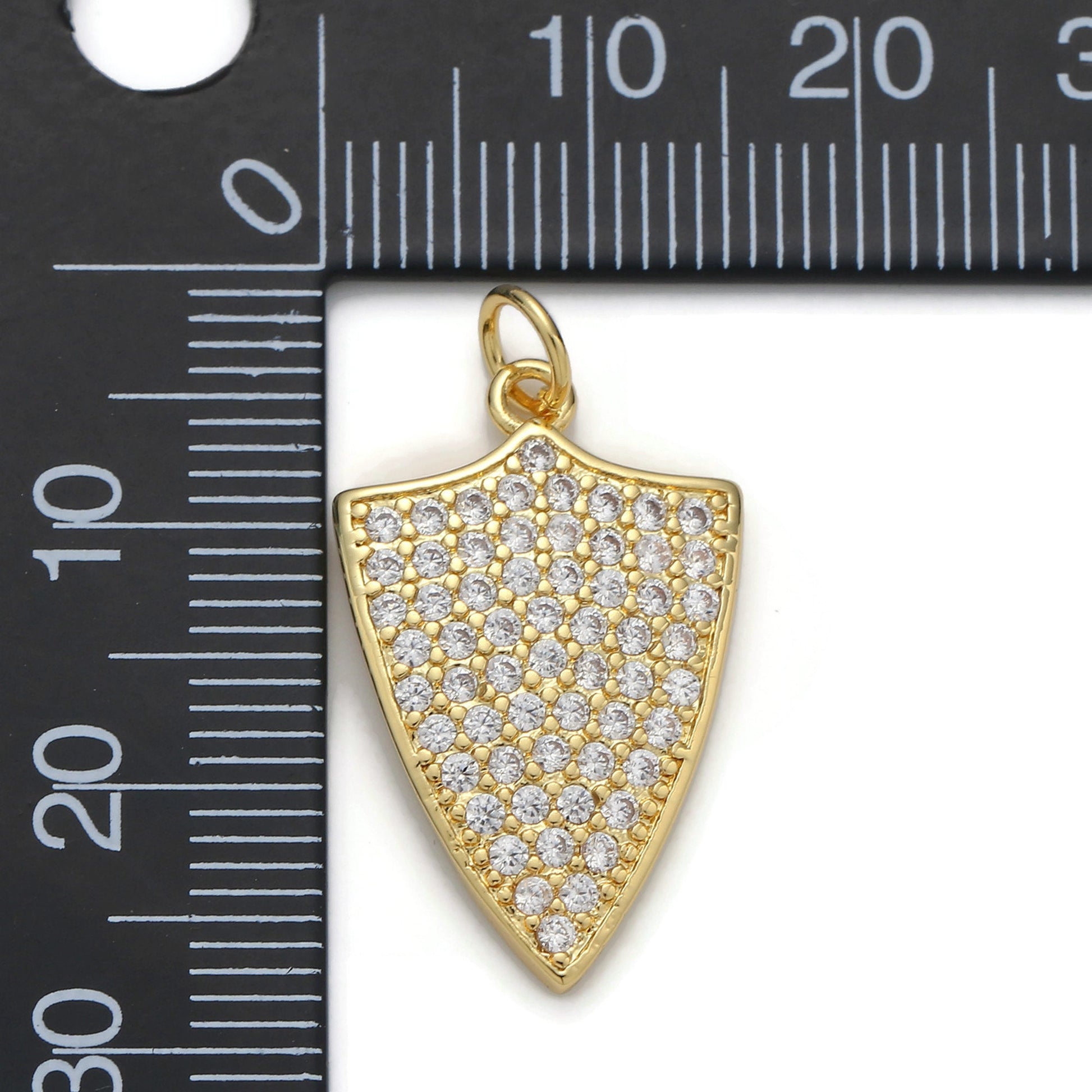 1pc 24k Gold Micro Pave Shield Charm, Cubic Zirconia Shield Pendant Charm, Charm, For DIY Jewelry