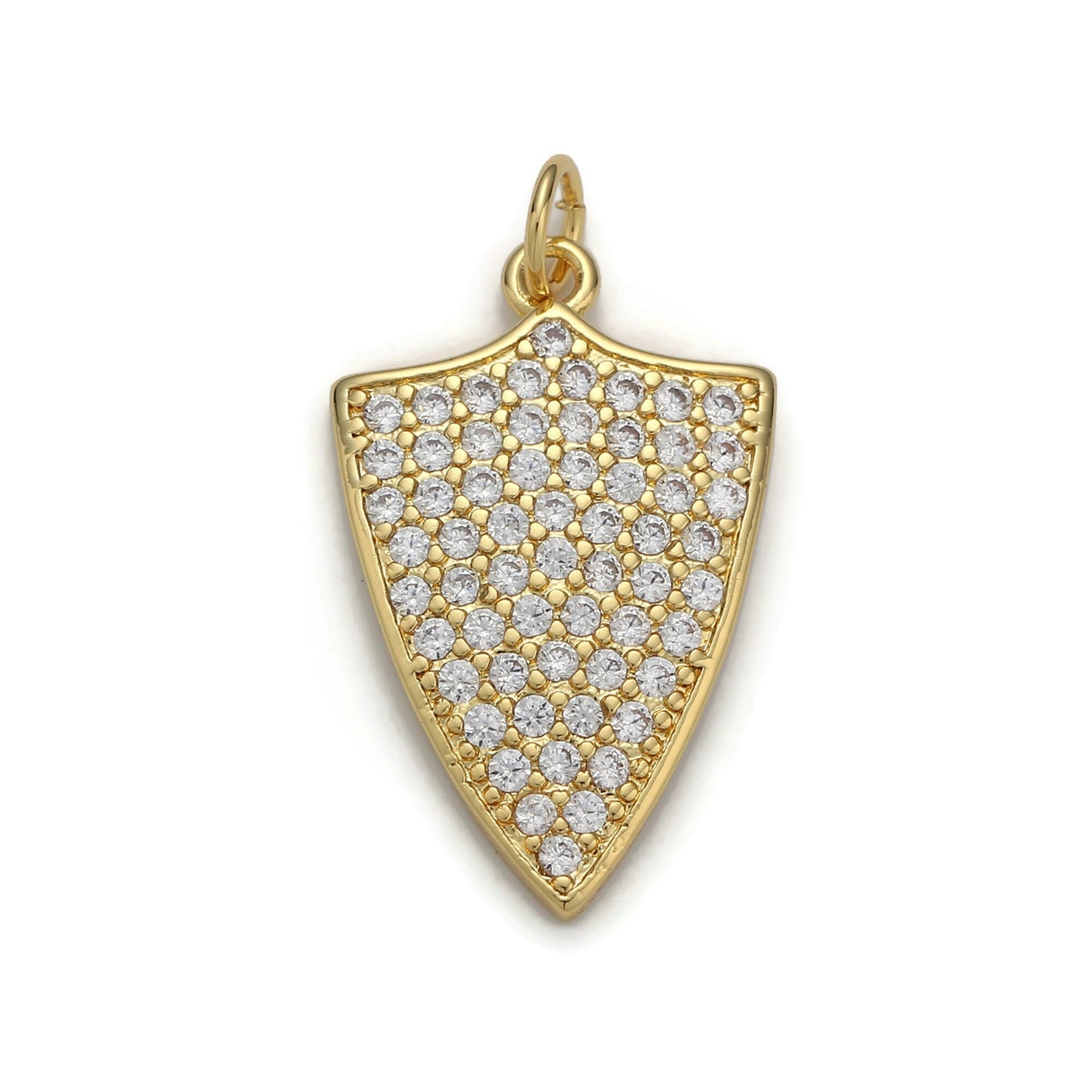 1pc 24k Gold Micro Pave Shield Charm, Cubic Zirconia Shield Pendant Charm, Charm, For DIY Jewelry