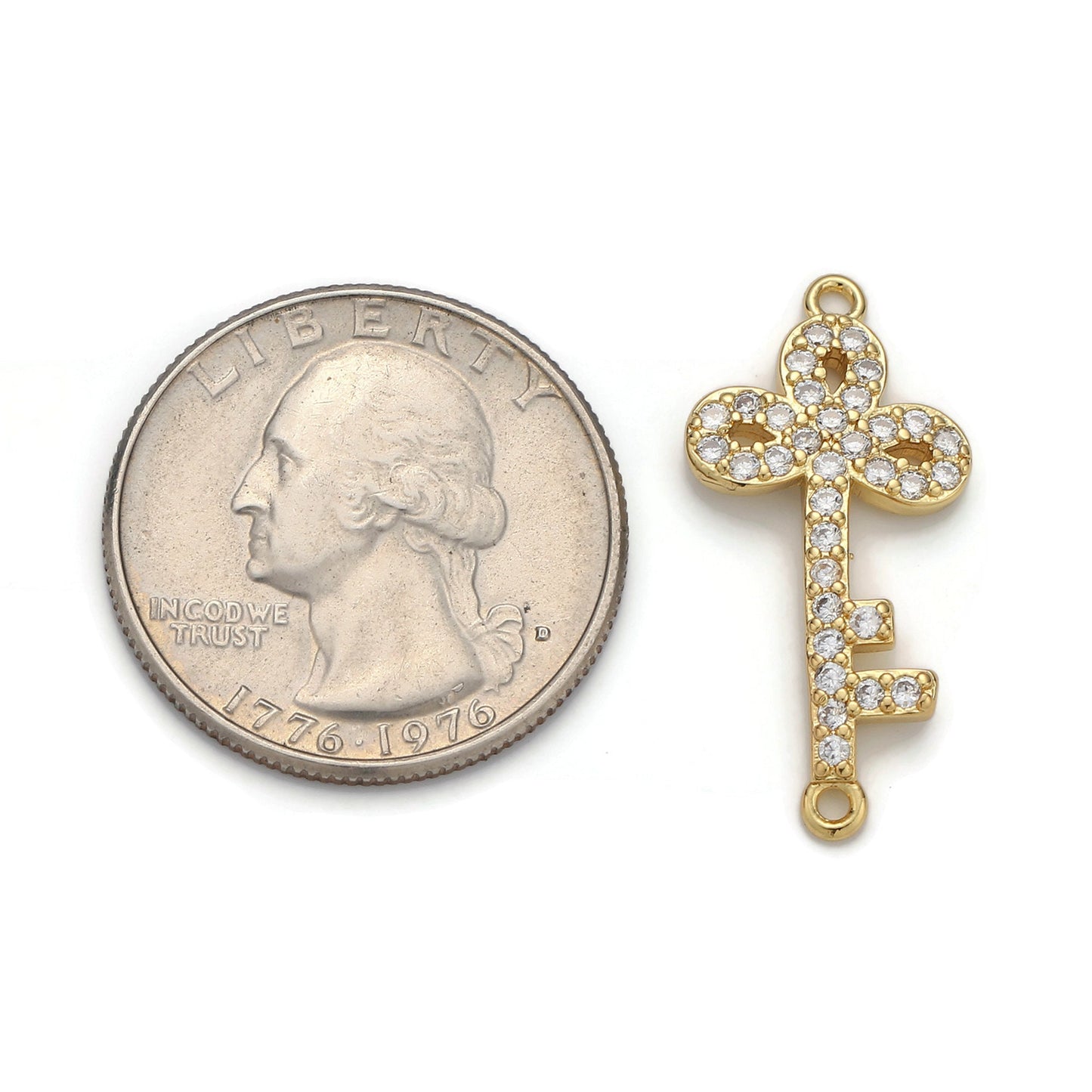 1pc 24k Gold Micro Pave Key Charm, Cubic Zirconia Key Pendant Charm, Charm, For DIY Jewelry
