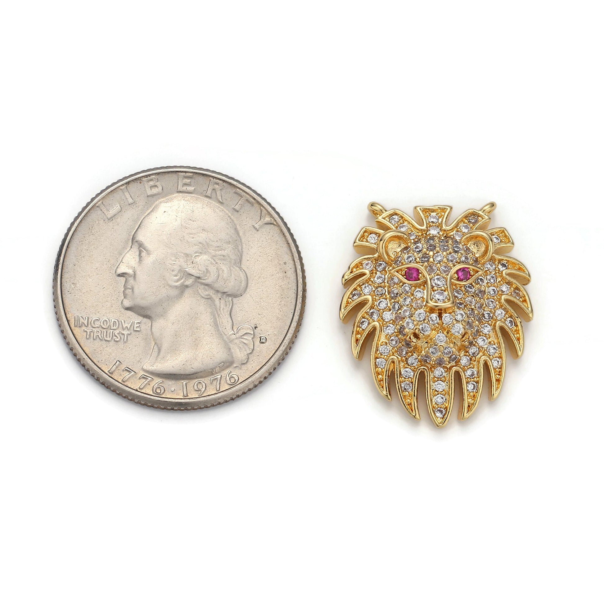 1pc Gold Pride Lion Head Micro Pave Connector Charm, Cubic Zirconia Pendant Charm, For DIY Jewelry, Gold Color