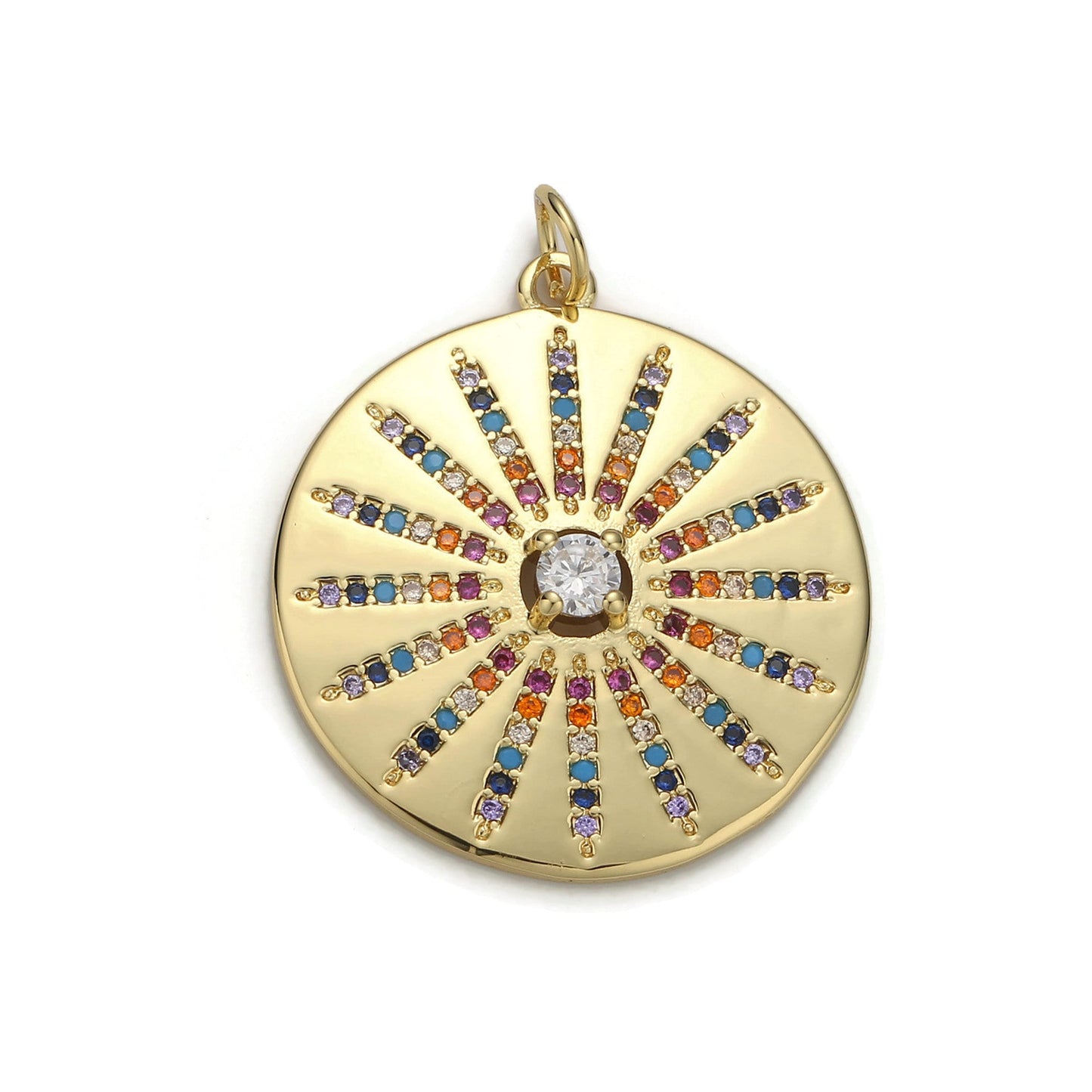1pc Gold Micro Pave CZ Solar Sun Pendant Charm, Rainbow Sun Micro Pave CZ Pendant Charm, Pendant, For DIY Jewelry, D-36