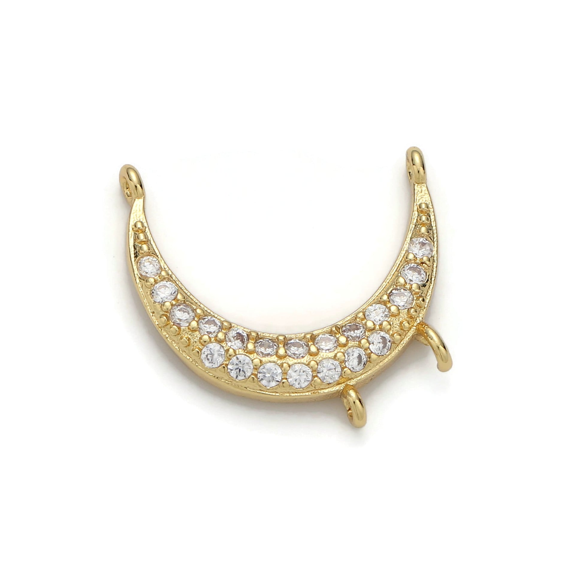1pc Gold Moon Micro Pave Connector Charm, Cubic Zirconia Moon Pendant Charm, For DIY Jewelry, Gold Color