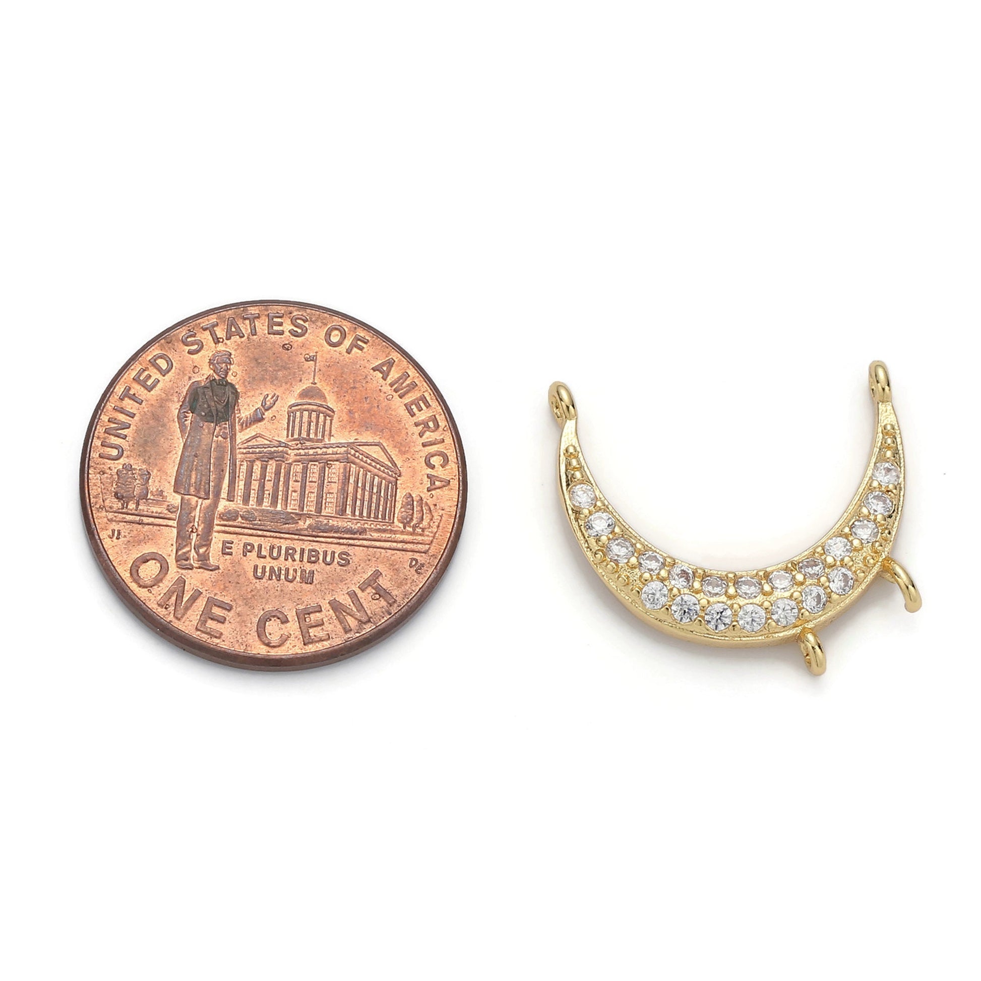 1pc Gold Moon Micro Pave Connector Charm, Cubic Zirconia Moon Pendant Charm, For DIY Jewelry, Gold Color