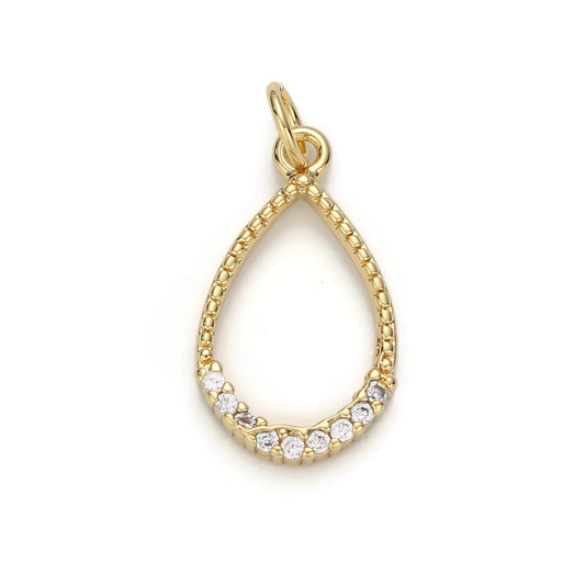 Gold Micro Pave Geometric Oval Charm, Cubic Zirconia Geometric Oval Pendant Charm, Charm, For DIY Jewelry