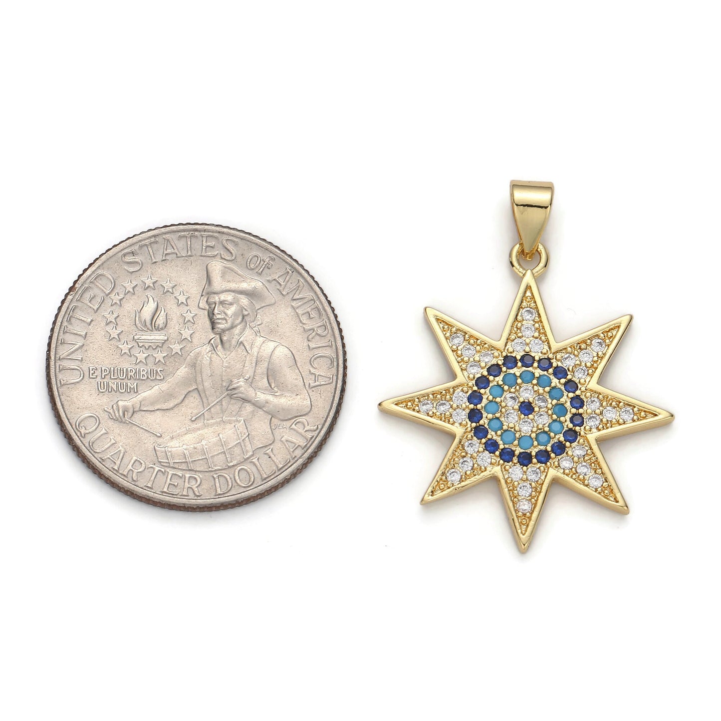 1pc 24k Gold Micro Pave CZ Star Solar Pendant Charm, Micro Pave CZ Star Solar Pendant Charm, For DIY Jewelry