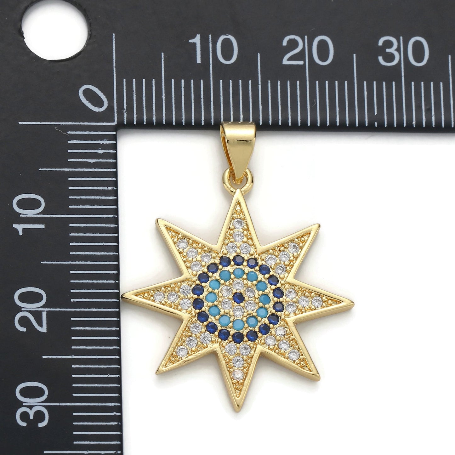 1pc 24k Gold Micro Pave CZ Star Solar Pendant Charm, Micro Pave CZ Star Solar Pendant Charm, For DIY Jewelry