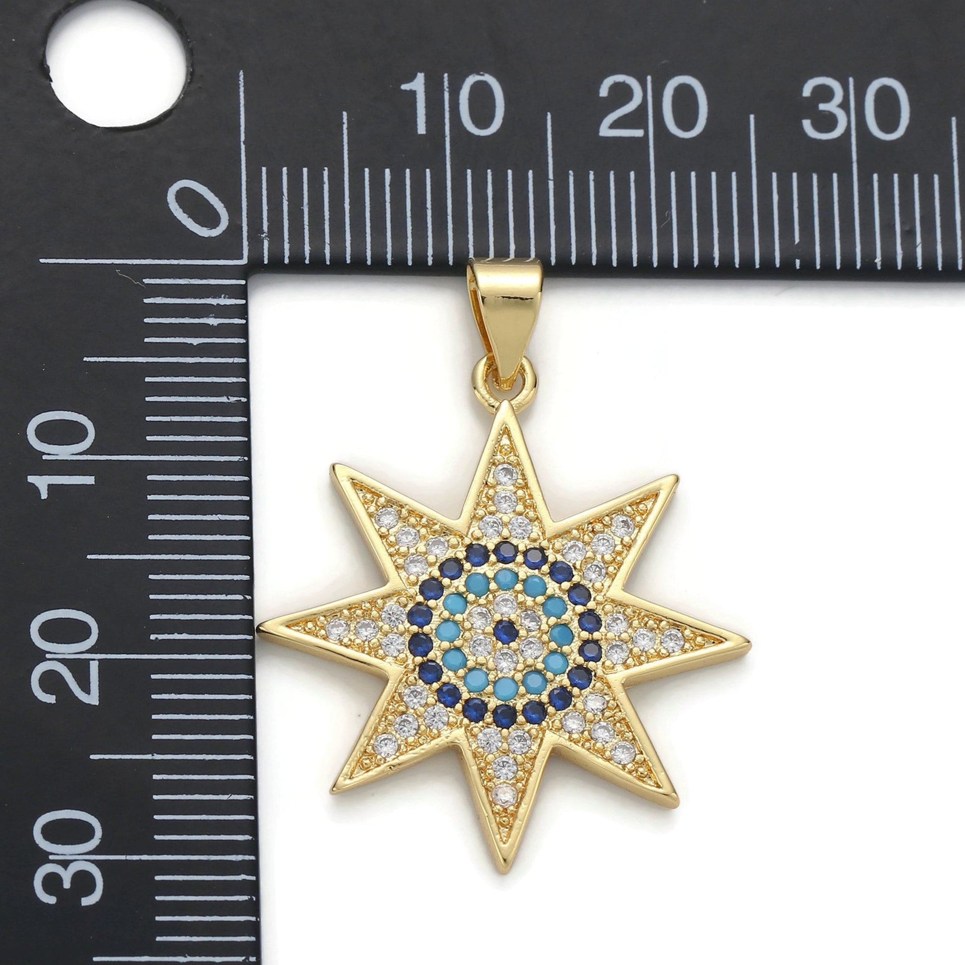 1pc 24k Gold Micro Pave CZ Star Solar Pendant Charm, Micro Pave CZ Star Solar Pendant Charm, For DIY Jewelry