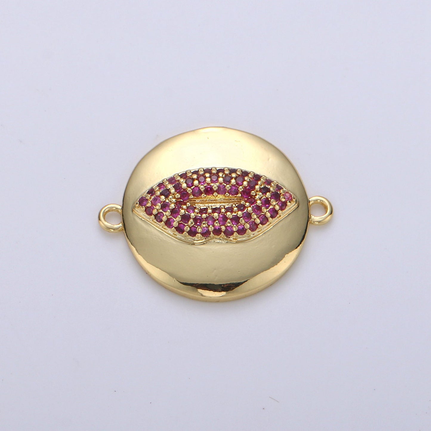 1pc Gold Lips Kiss Micro Pave Connector Charm, Cubic Zirconia Pendant Charm, For DIY Jewelry, Gold Color