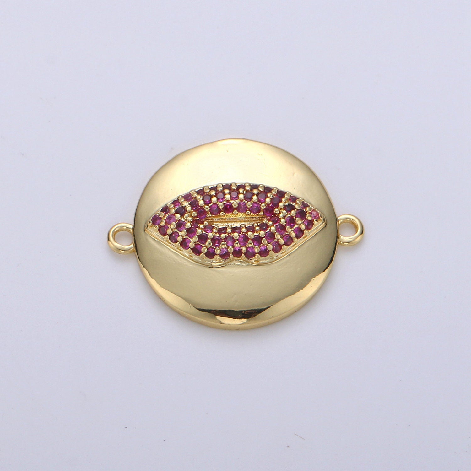 1pc Gold Lips Kiss Micro Pave Connector Charm, Cubic Zirconia Pendant Charm, For DIY Jewelry, Gold Color