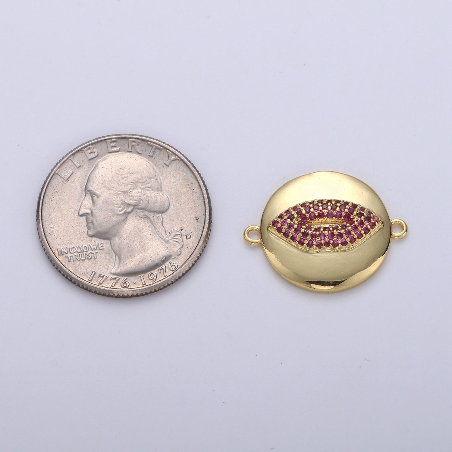 1pc Gold Lips Kiss Micro Pave Connector Charm, Cubic Zirconia Pendant Charm, For DIY Jewelry, Gold Color