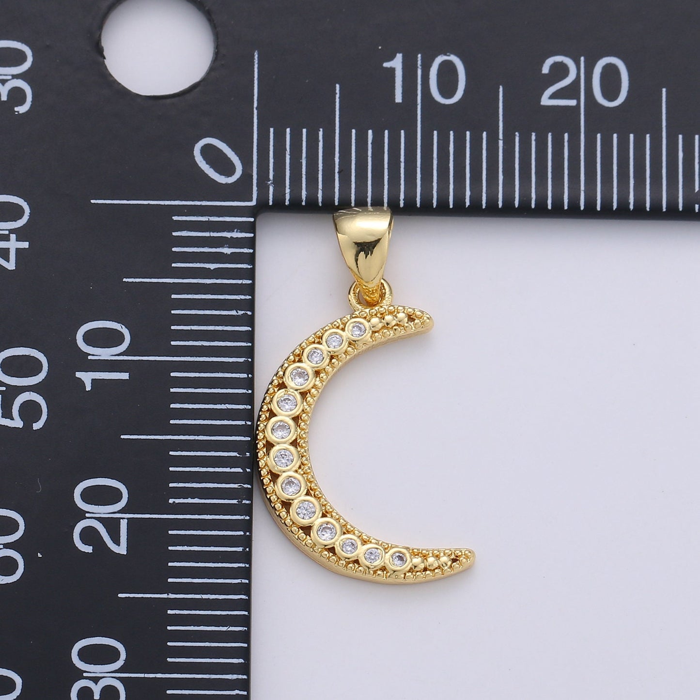 1pc 24k Gold Micro Pave Moon Charm, Cubic Zirconia Crescent Moon Pendant Charm, Charm, For DIY Jewelry