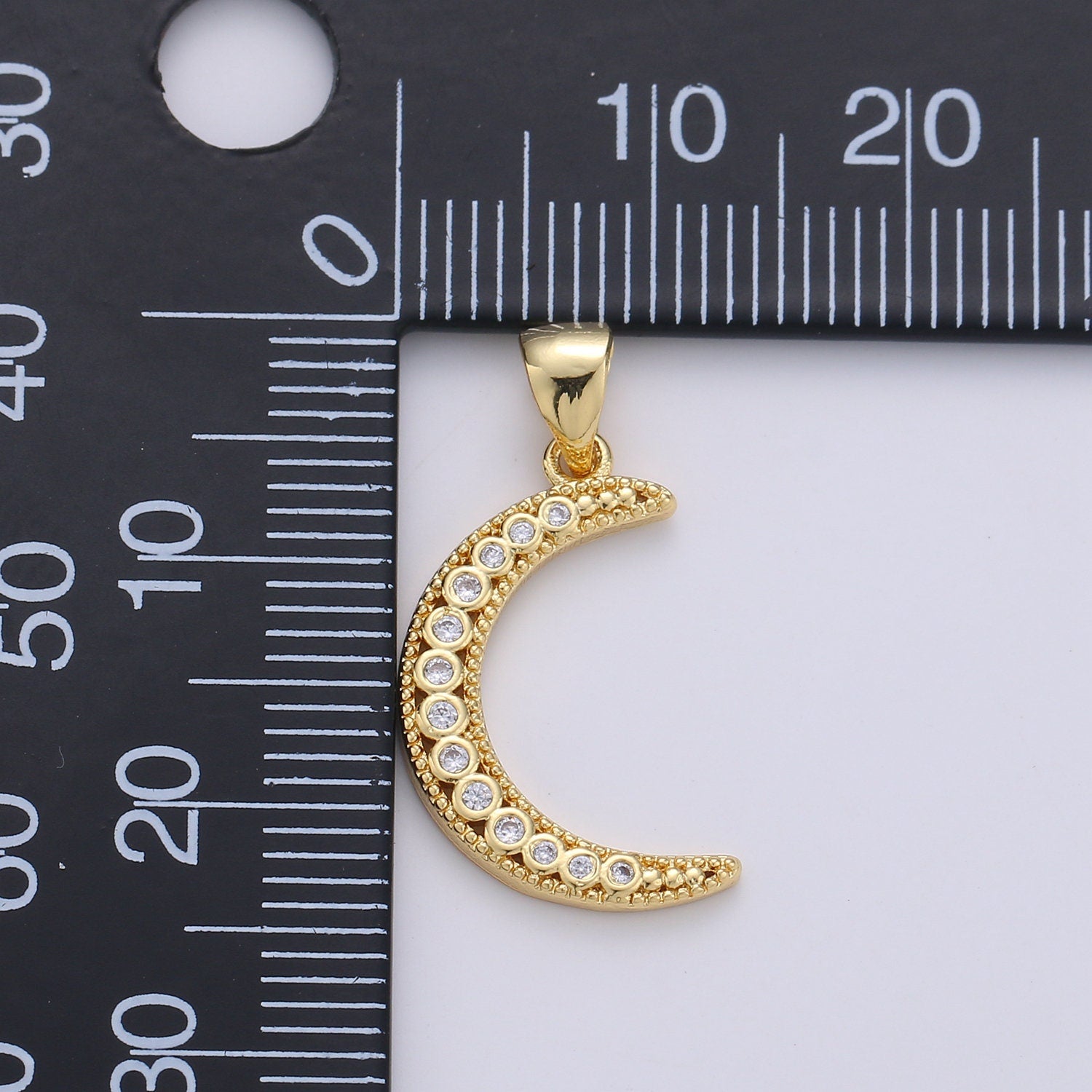 1pc 24k Gold Micro Pave Moon Charm, Cubic Zirconia Crescent Moon Pendant Charm, Charm, For DIY Jewelry