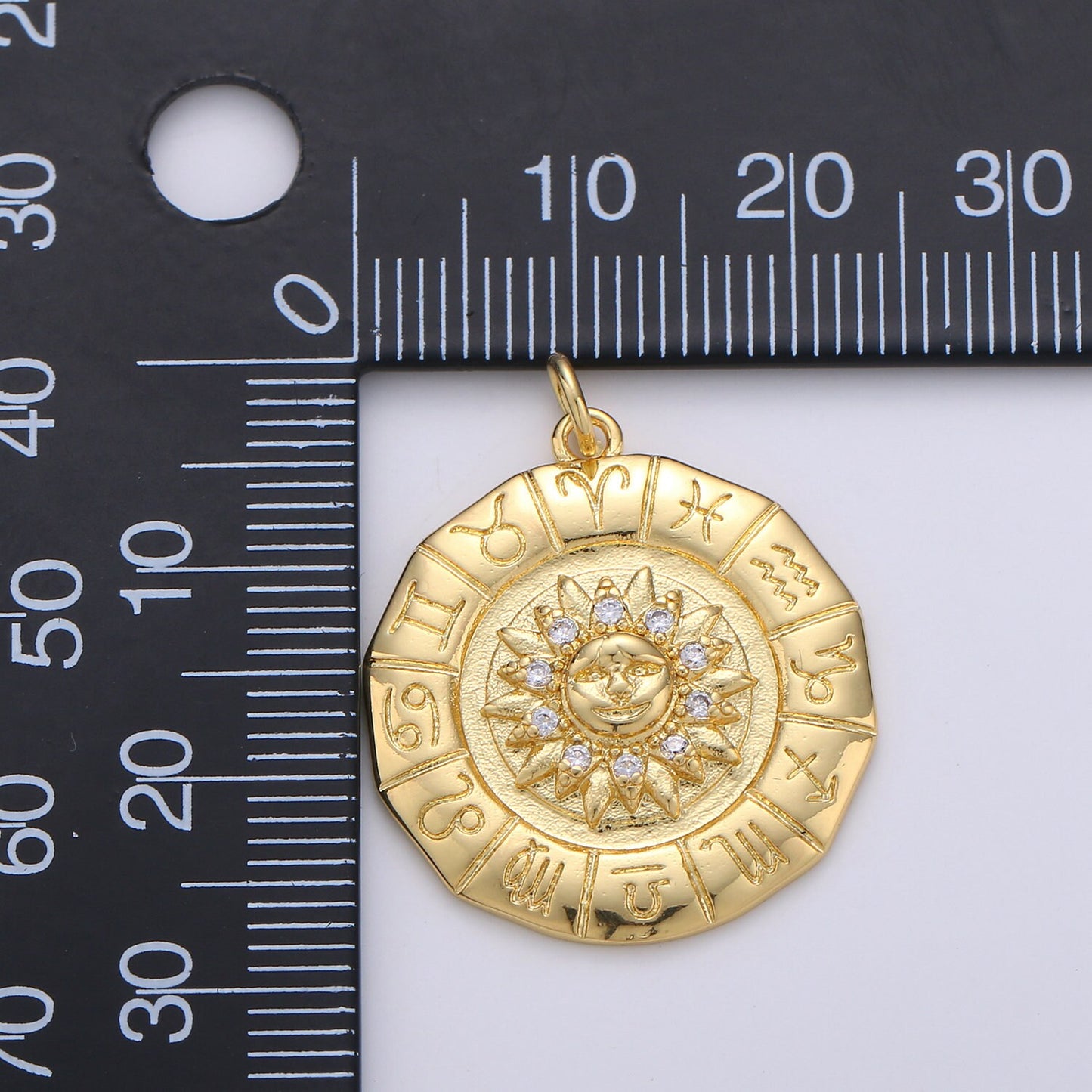 1pc 24k Gold Micro Pave Astrology Charm, Cubic Sun Pendant Charm,Zodiac Charm,For DIY Necklace Bracelet Earring, D-239
