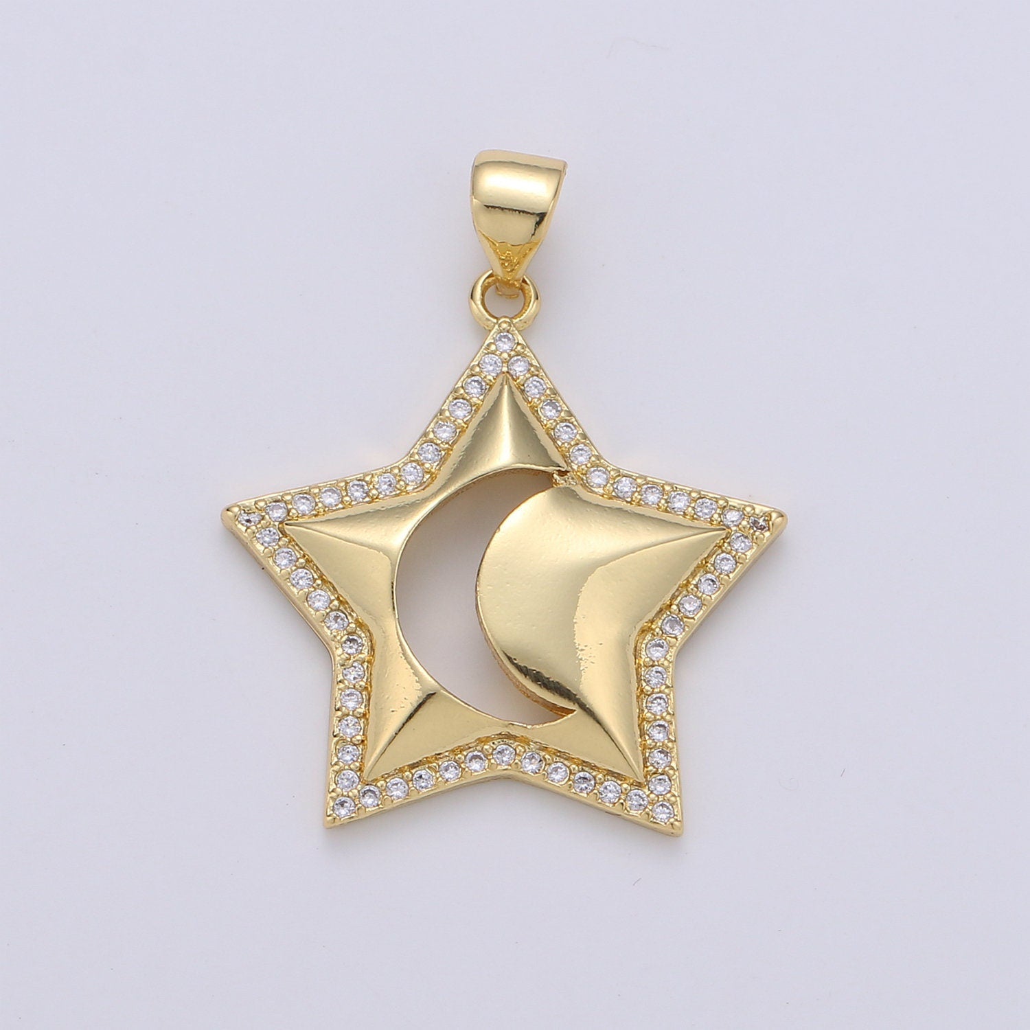 1pc 24k Gold Micro Pave CZ Star Pendant Charm, Crescent moon Pendant Charm, Celestial Pendant,For DIY Jewelry Making,1661