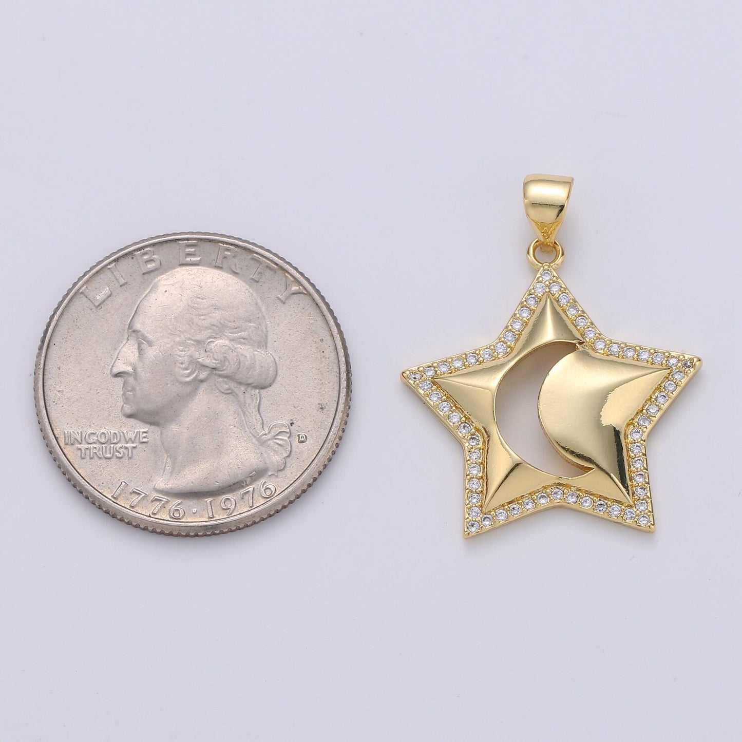 1pc 24k Gold Micro Pave CZ Star Pendant Charm, Crescent moon Pendant Charm, Celestial Pendant,For DIY Jewelry Making,1661