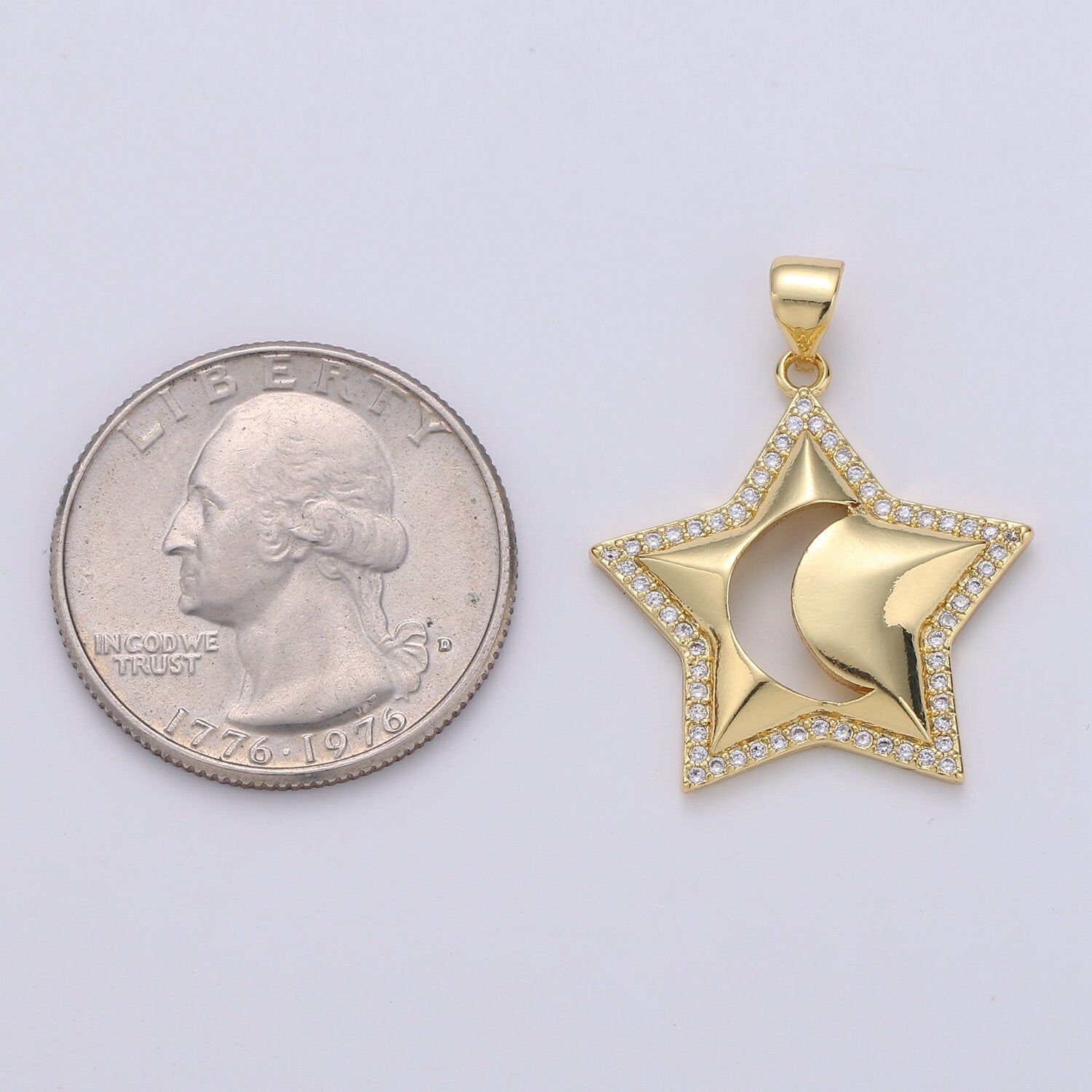 1pc 24k Gold Micro Pave CZ Star Pendant Charm, Crescent moon Pendant Charm, Celestial Pendant,For DIY Jewelry Making,1661
