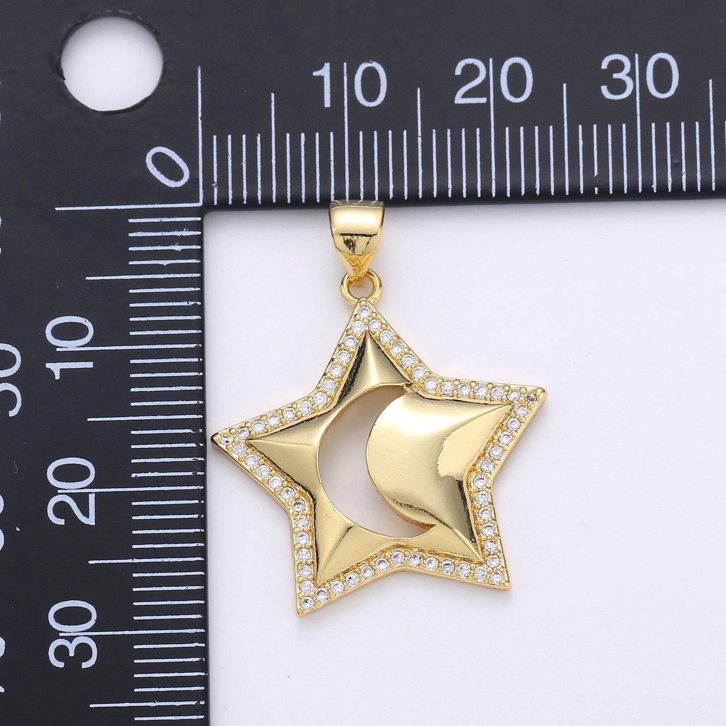 1pc 24k Gold Micro Pave CZ Star Pendant Charm, Crescent moon Pendant Charm, Celestial Pendant,For DIY Jewelry Making,1661