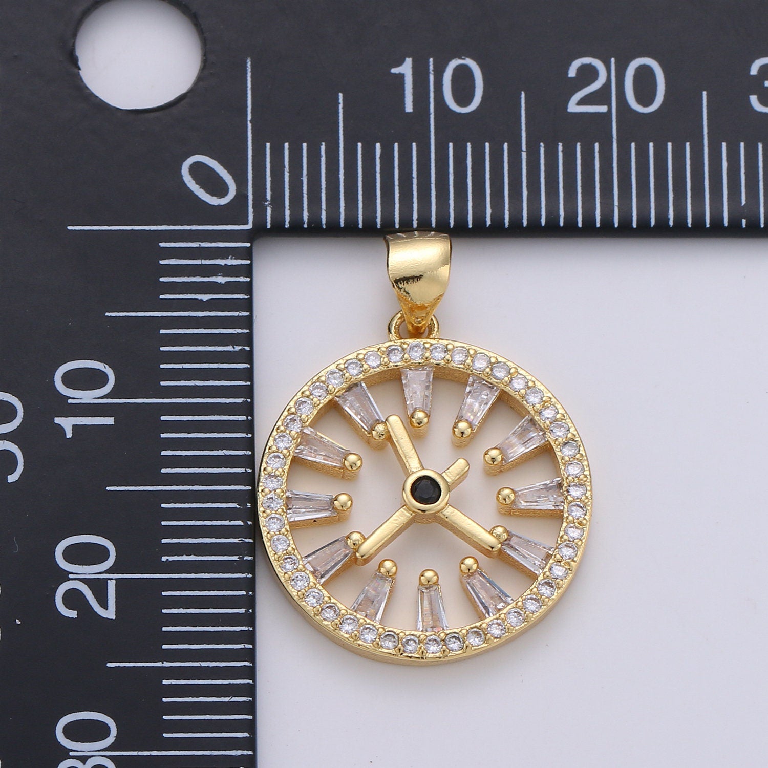 Pave pendant Necklace, Cubic clock pendant, Micro pave charms, pave jewelry, 24k Gold watch pendant, earrings dangle, bracelet charms