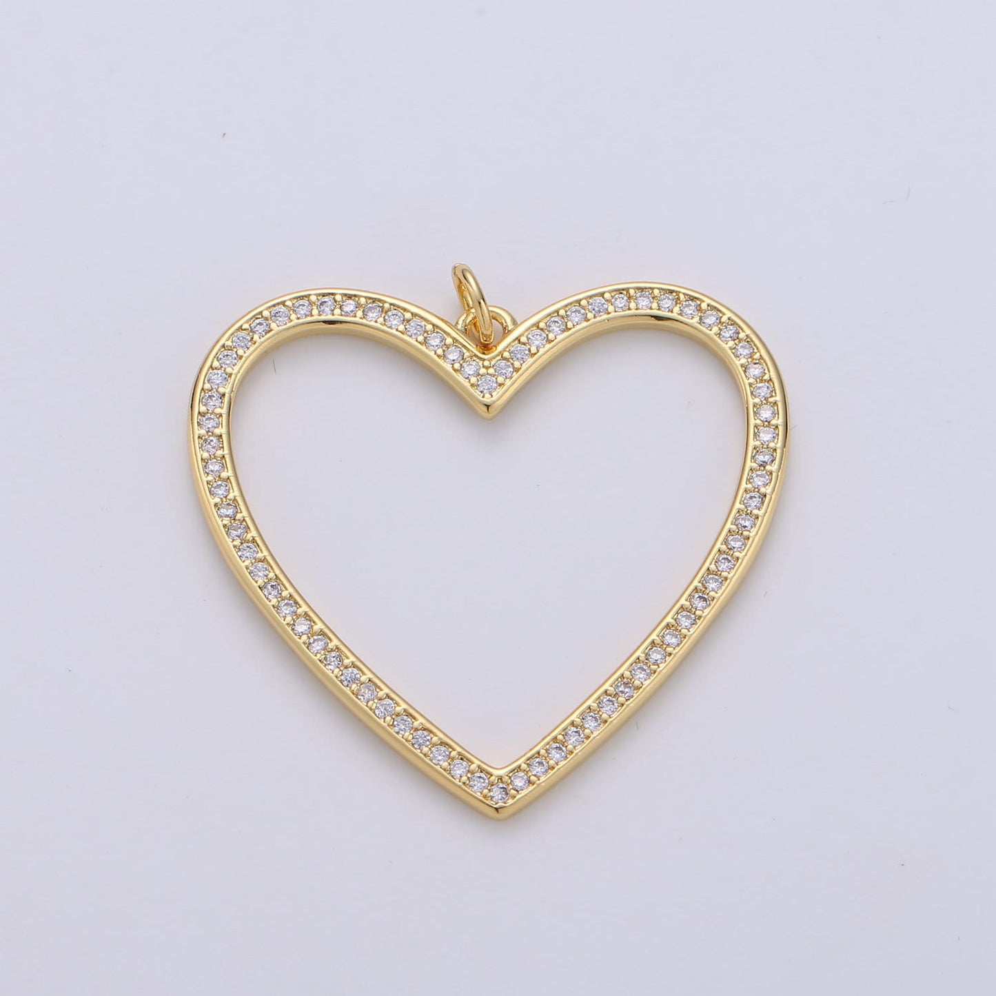 Gold Micro Pave Heart Charm Link Gold Open Heart Pendant for Necklace Earring Jewelry Making, D-250