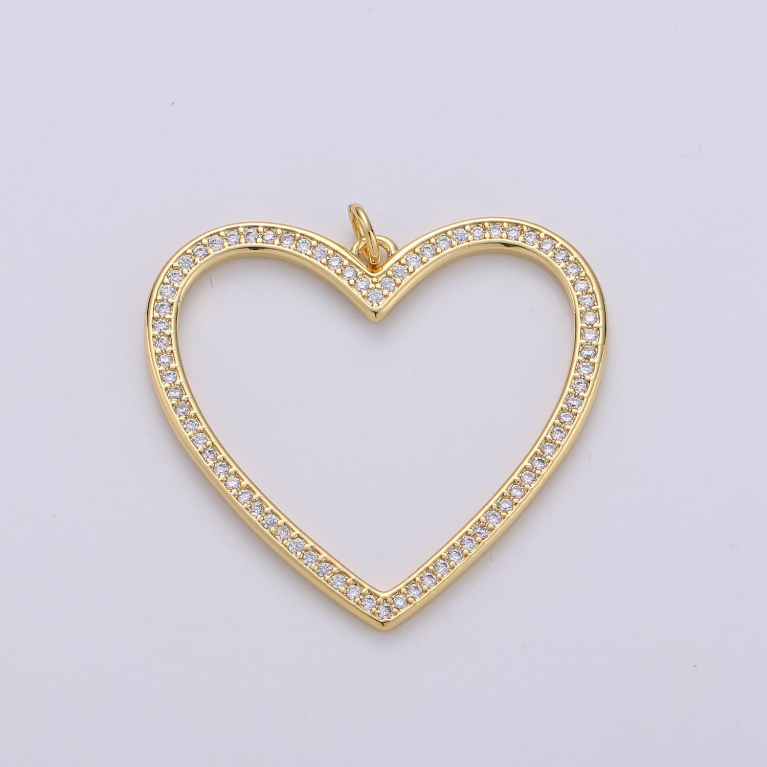 Gold Micro Pave Heart Charm Link Gold Open Heart Pendant for Necklace Earring Jewelry Making, D-250