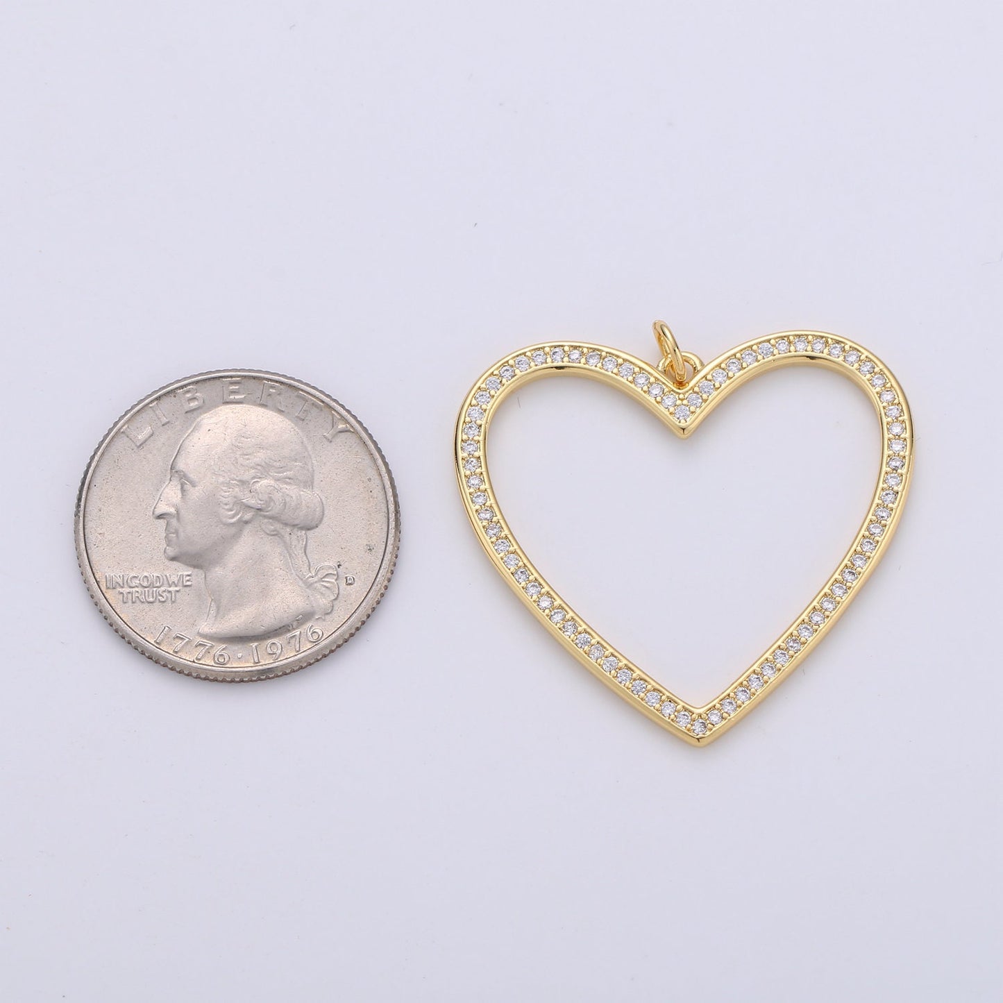 Gold Micro Pave Heart Charm Link Gold Open Heart Pendant for Necklace Earring Jewelry Making, D-250
