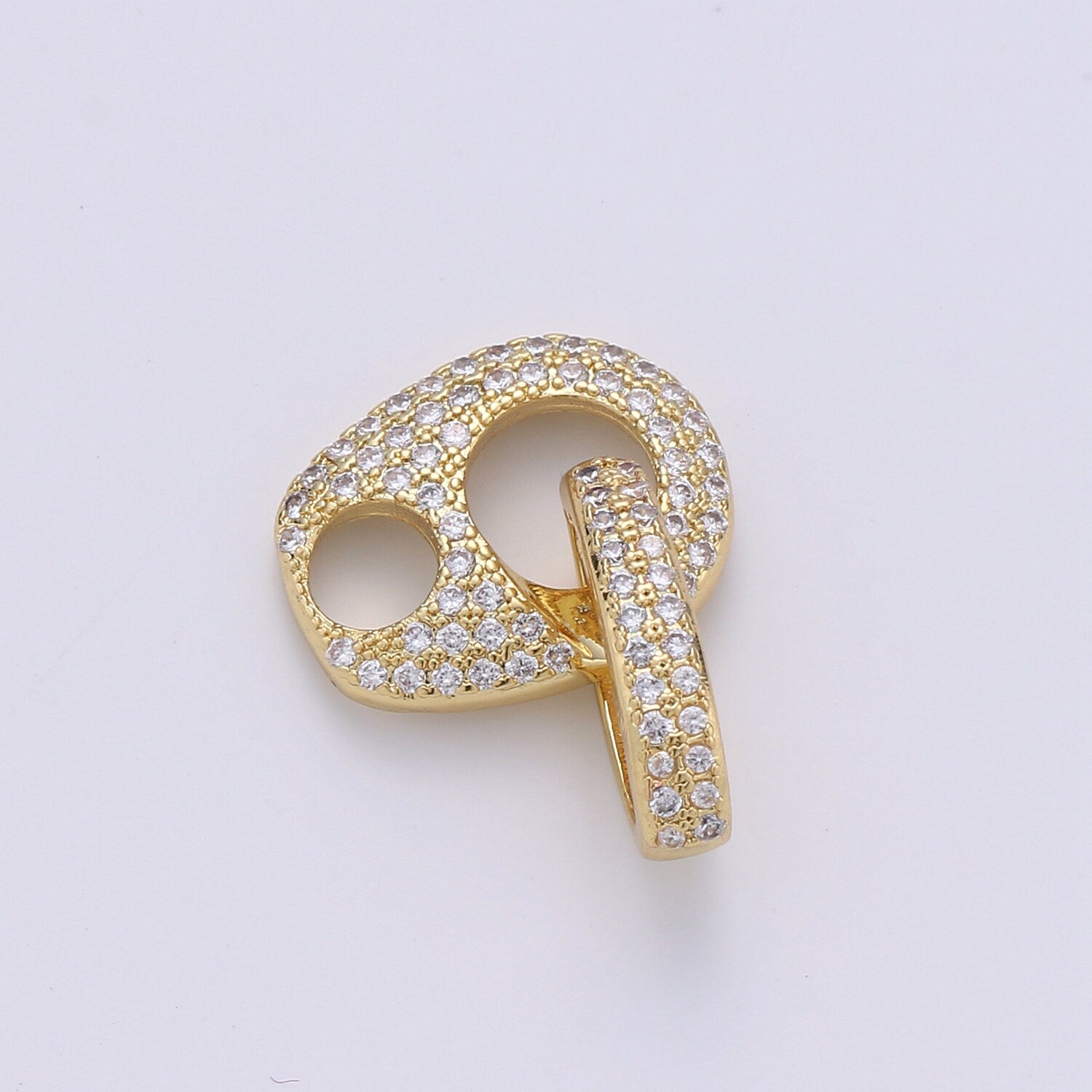Dainty Mariner Anchor Link Charm Necklace, Yellow Gold Mariner Link Pendant, 24K Yellow Gold Charm Micro Pave Mariner Anchor Charm