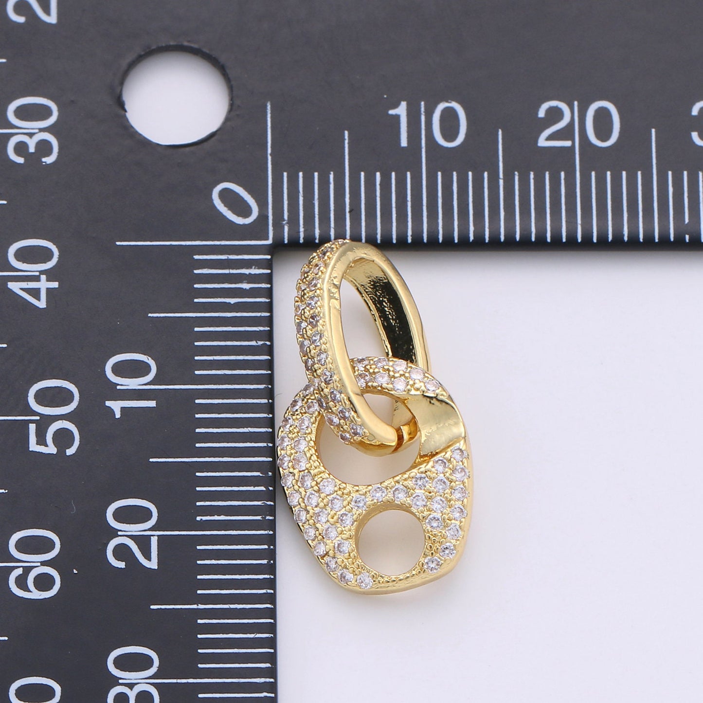 Dainty Mariner Anchor Link Charm Necklace, Yellow Gold Mariner Link Pendant, 24K Yellow Gold Charm Micro Pave Mariner Anchor Charm