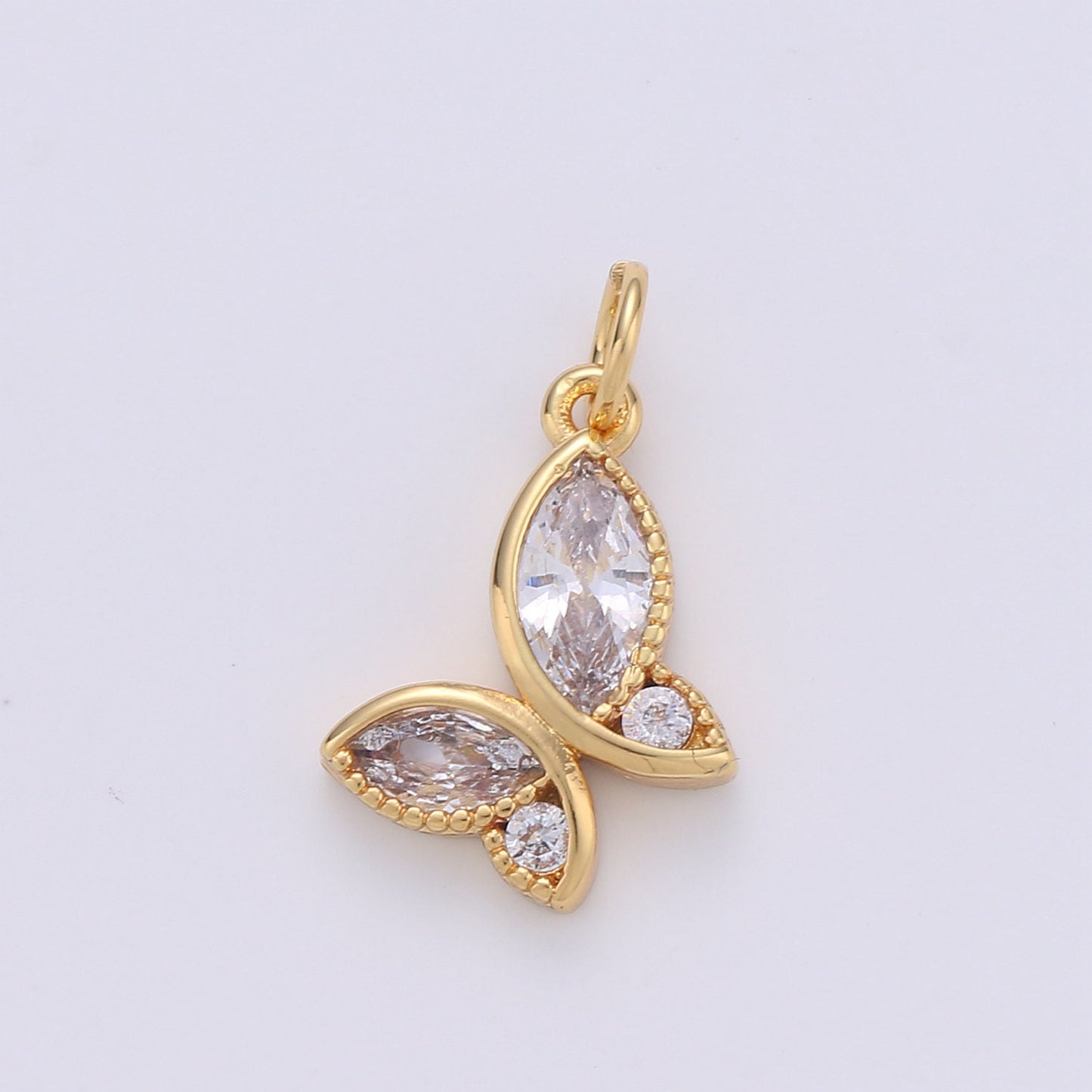 Dainty 24k Gold Micro Pave Butterfly Charm, Cubic Zirconia Mariposa Pendant Charm, Charm, For DIY Jewelry