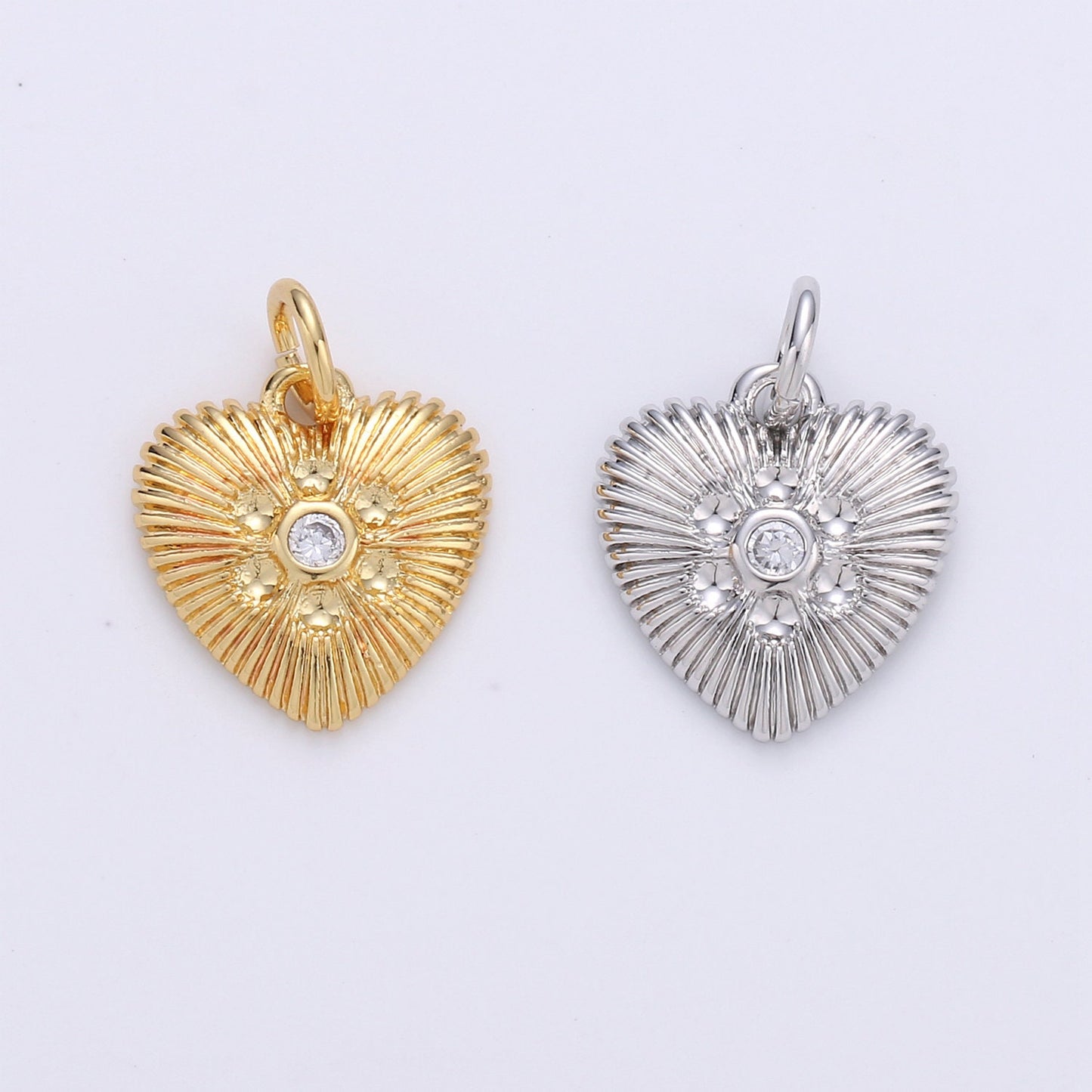 Gold Heart Charm 24k Gold Micro Pave Spike Heart Amor Amore Pendant for Necklace Earring Jewelry Making