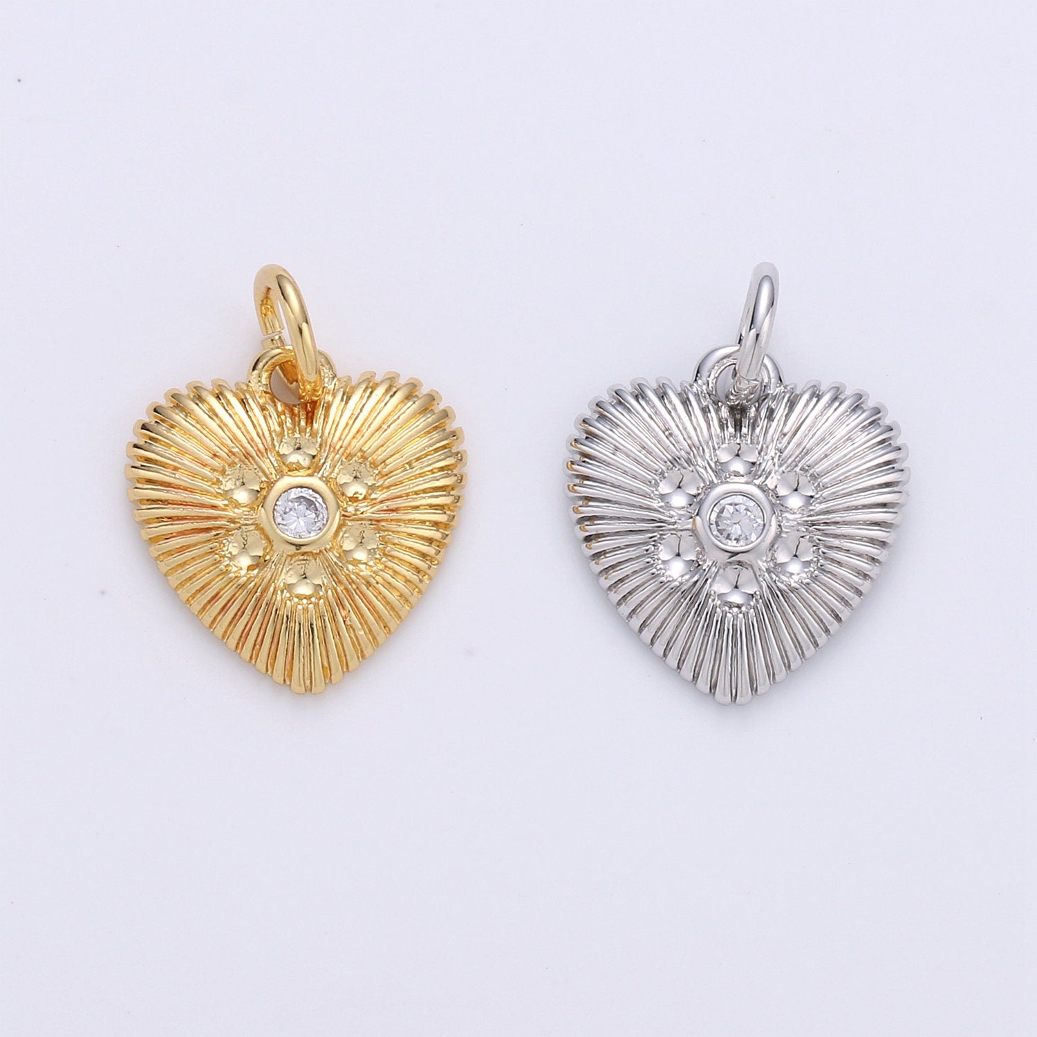 Gold Heart Charm 24k Gold Micro Pave Spike Heart Amor Amore Pendant for Necklace Earring Jewelry Making