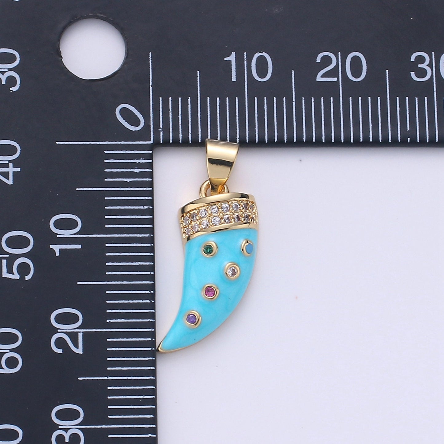 1pc Gold Micro Pave Horn Charm, Cubic Zirconia Enamel Horn Pendant Charm, Pink Red Blue Charm, For DIY Jewelry Necklace Supply, pdgf-21574
