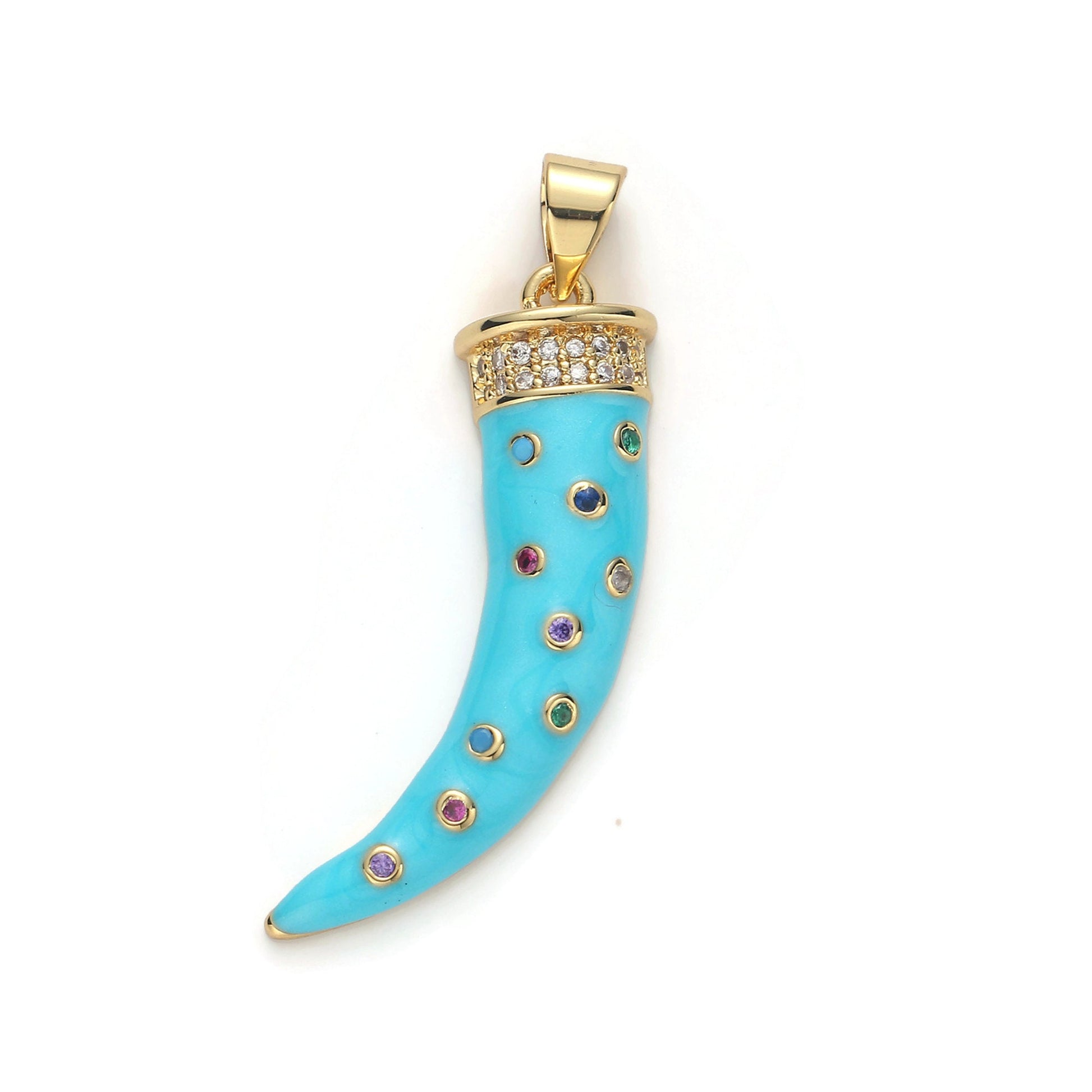 Large 24k Gold Micro Pave Horn Charm, Cubic Zirconia Enamel Horn Pendant Charm, Pink Red Blue Charm, For DIY Jewelry Supply 1570-1572